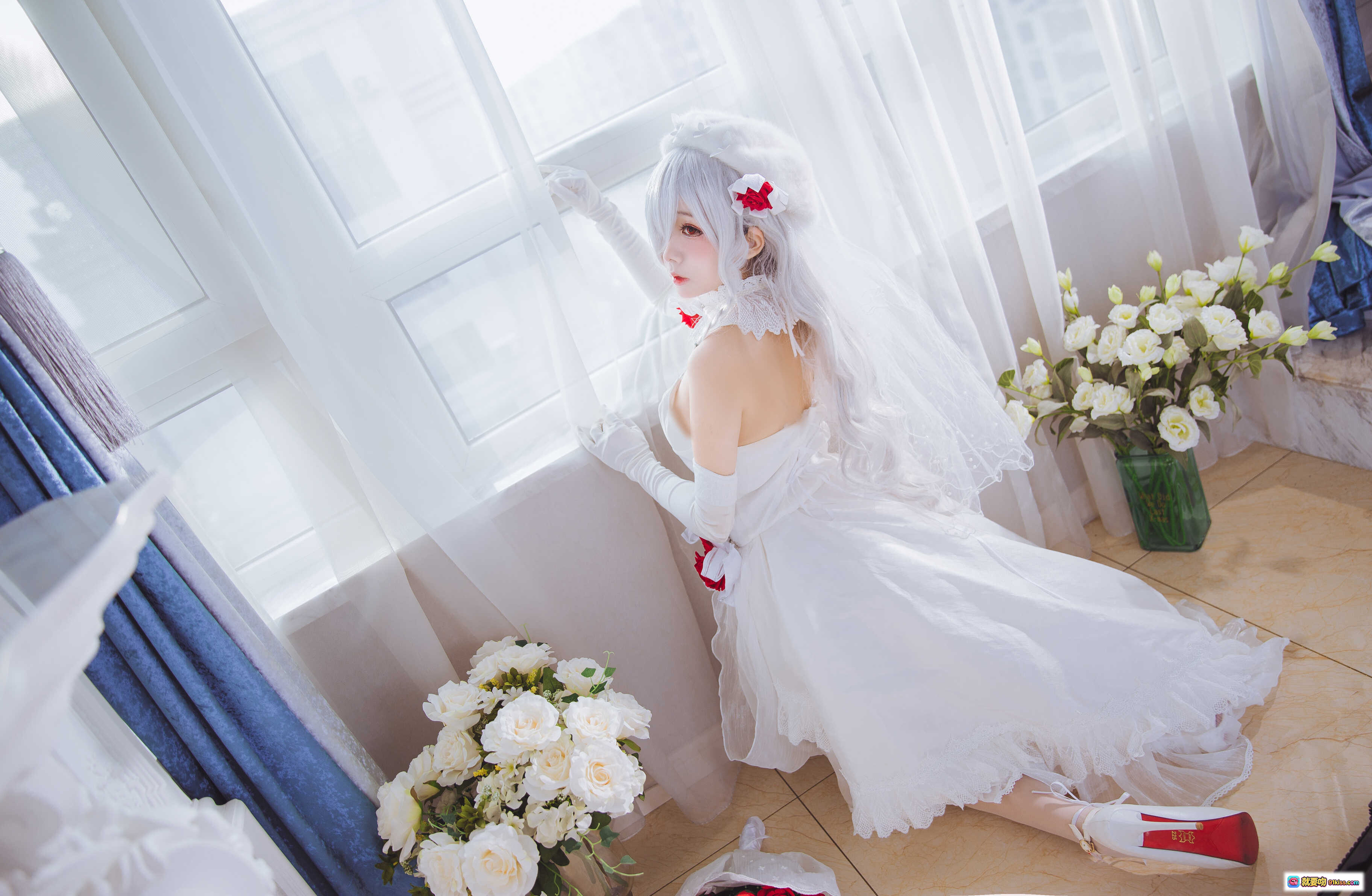 图片[4] - 日奈娇NO.006 G36C礼服Cosplay 白色婚纱红玫瑰持枪美少女 40P高清写真 - 就要吻