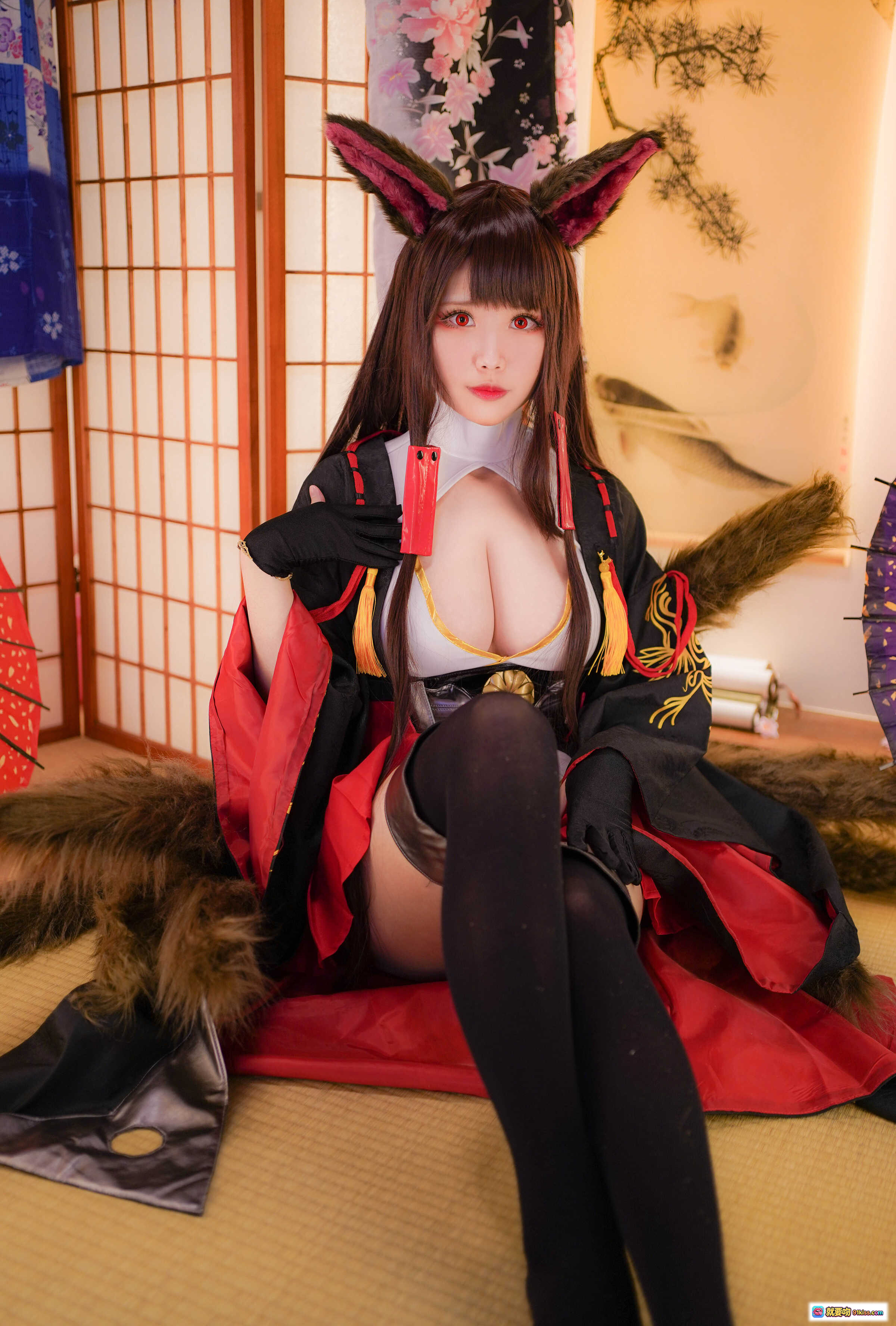 KaYa萱 NO.016 碧蓝航线赤城cosplay写真  fox ears 黑红和风装 日式榻榻米场景 20P高清图集 - 就要吻