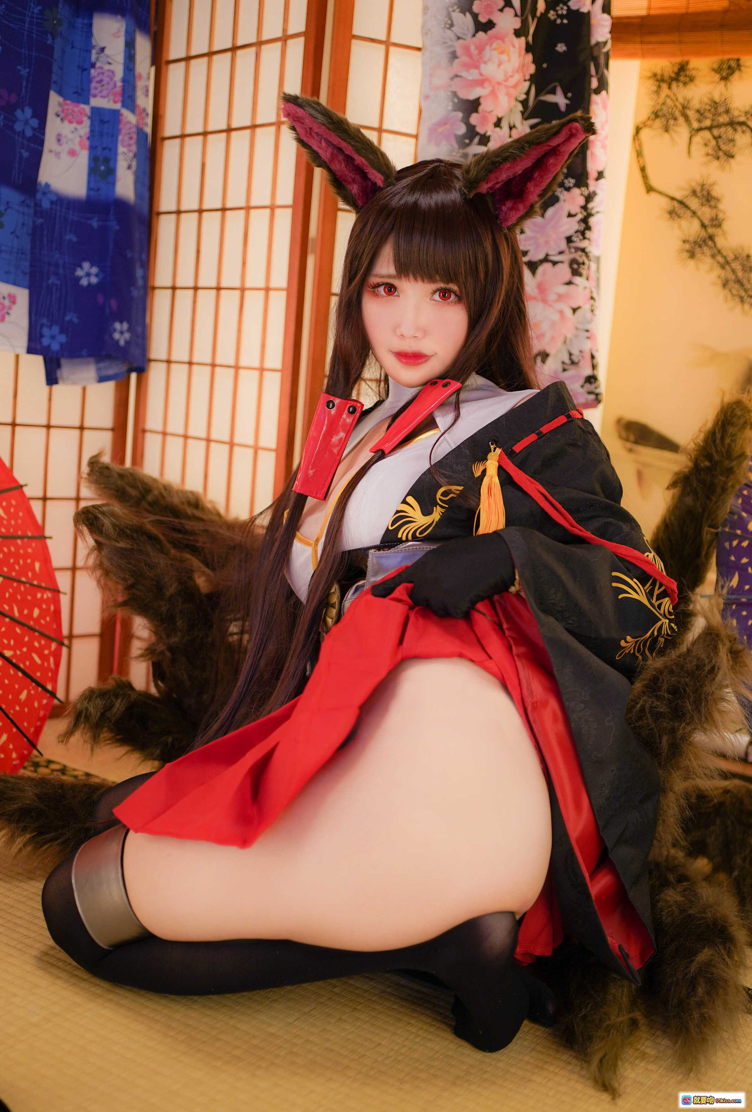 图片[6] - KaYa萱 NO.016 碧蓝航线赤城cosplay写真  fox ears 黑红和风装 日式榻榻米场景 20P高清图集 - 就要吻