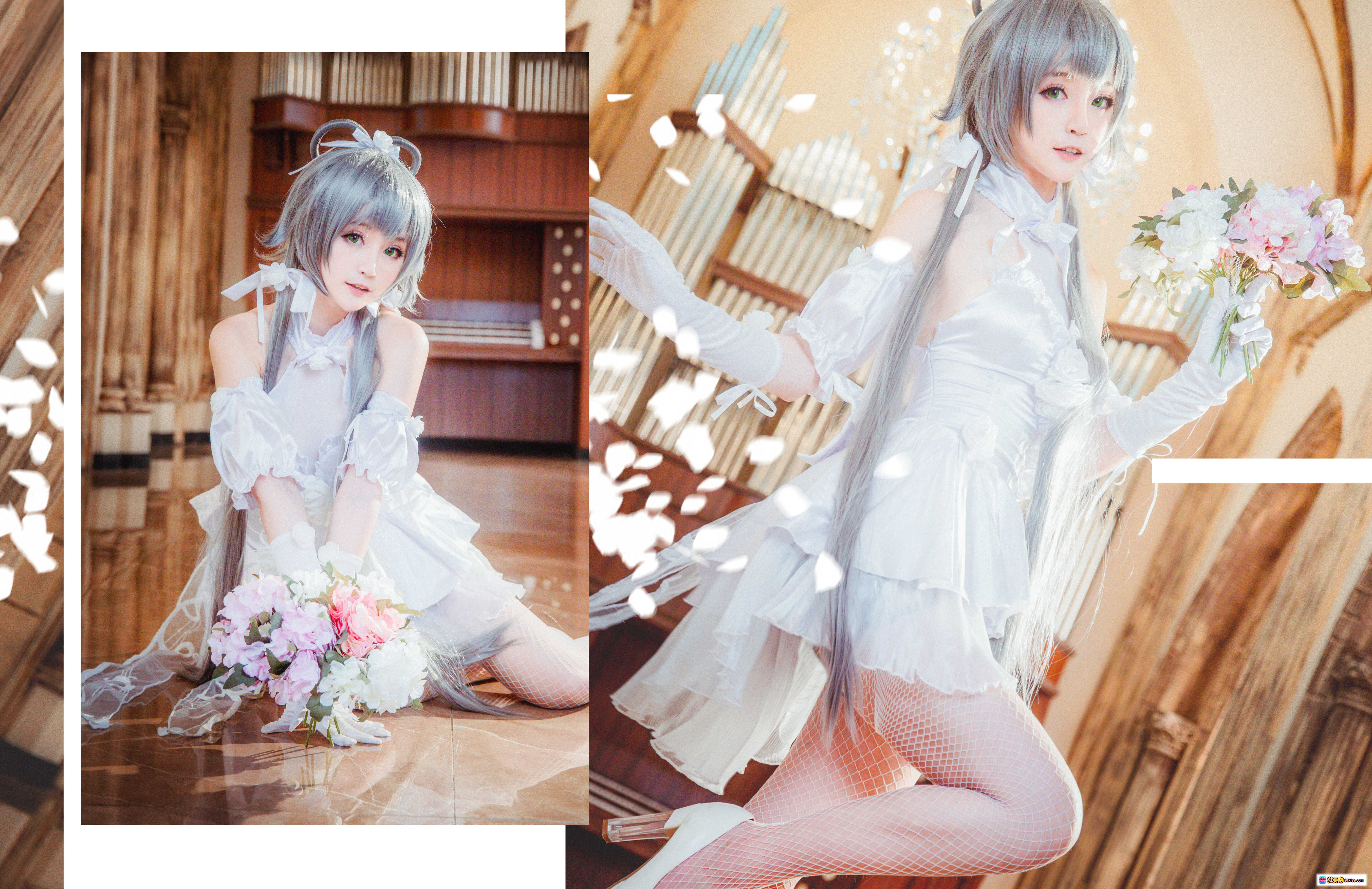 图片[8] - 洛天依花嫁cosplay写真｜yui金鱼NO.008｜白色婚纱裙+银发少女+教堂场景+花束点缀+精致洛丽塔风 - 就要吻