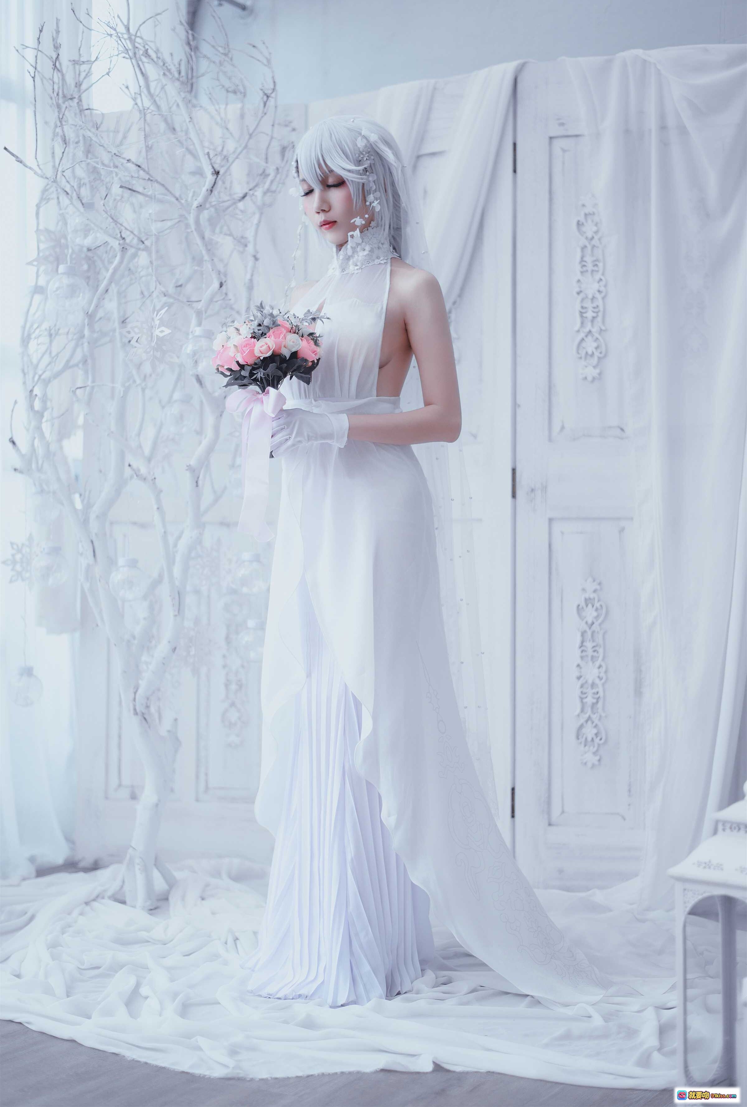 图片[7] - 迷失人形NO.001猎豹M1新娘写真｜白色蕾丝婚纱+透明薄纱+粉色花束+长手套+梦幻窗景人像摄影 - 就要吻