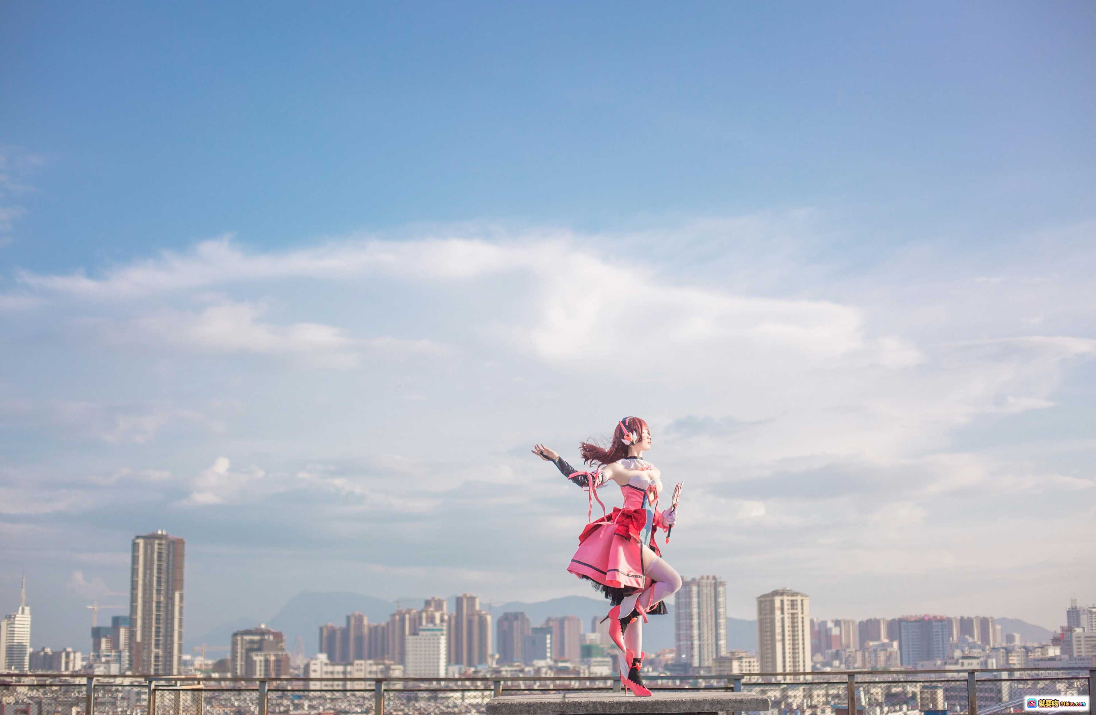 图片[3] - 北之北 VOL.12 守望先锋D.VA魔法少女Cosplay 粉红战衣+耳机造型 城市天台写真 10P高清美图 - 就要吻