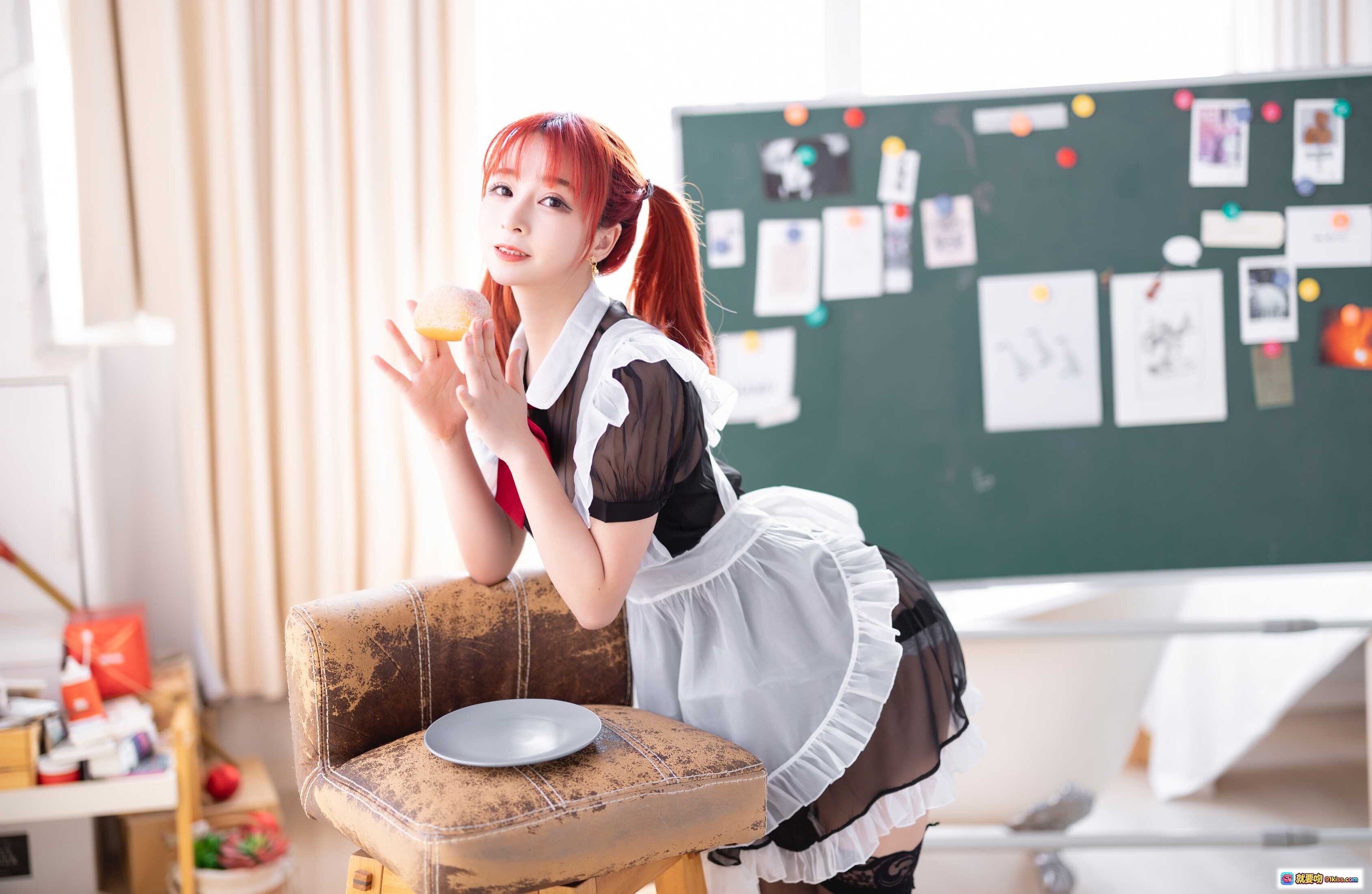 图片[3] - 叉子宝宝NO.002双马尾透明女仆装蕾丝吊袜黑丝美臀写真43P72MB - 就要吻