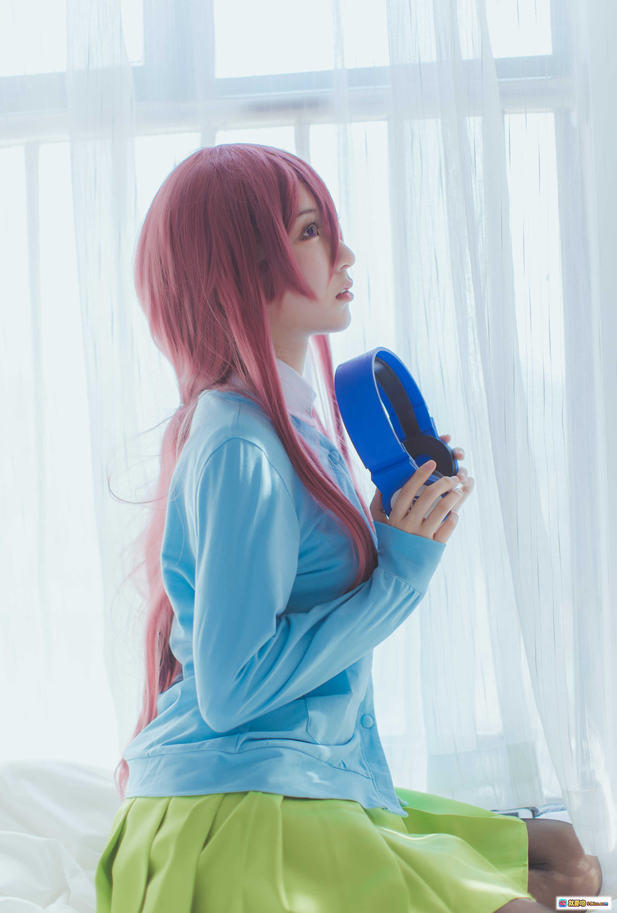 图片[4] - 黑川NO.048三玖正片写真 42P高清美腿黑丝少女 绿裙蓝衫居家私房摄影 - 就要吻