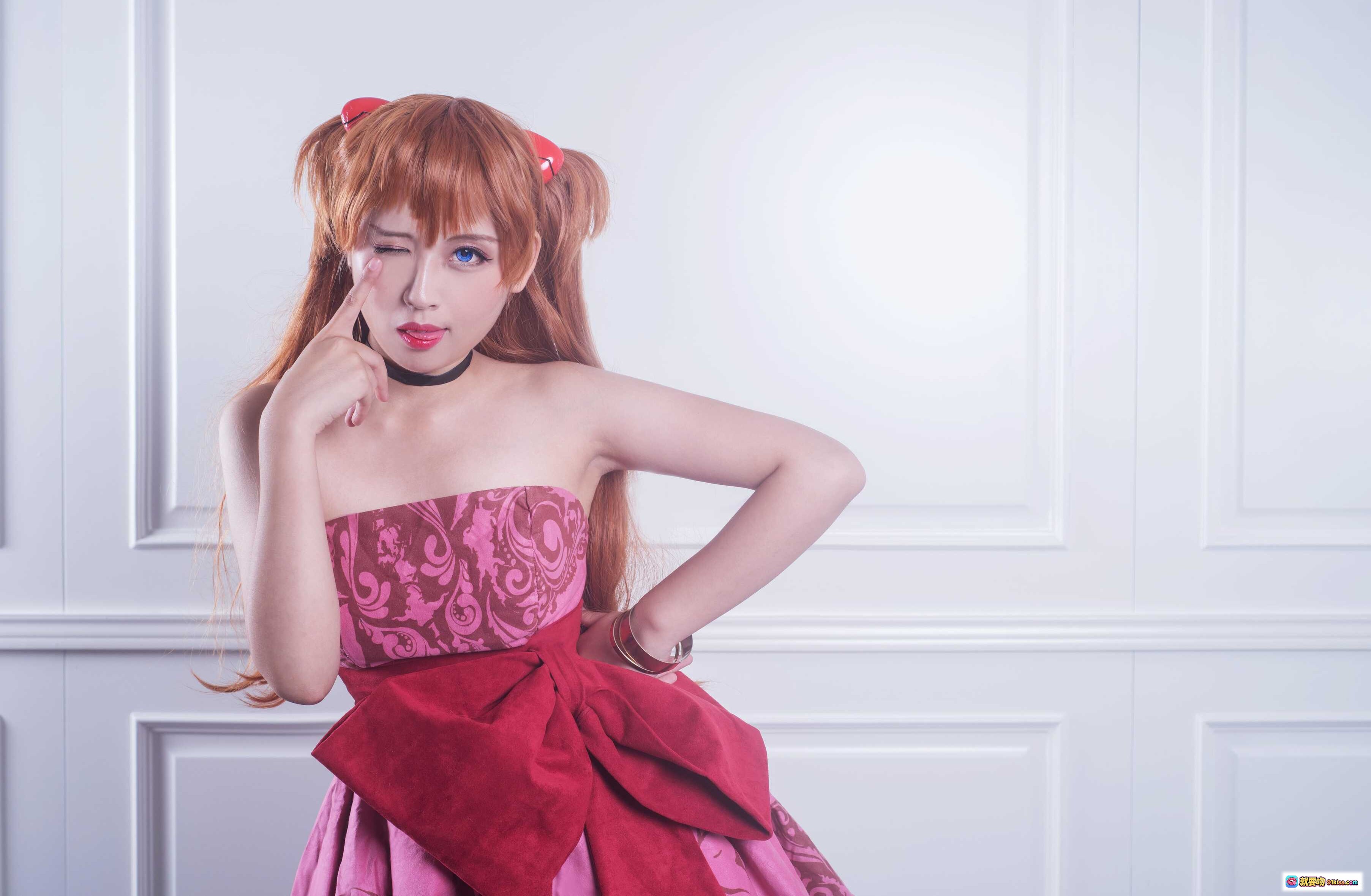 图片[3] - 弥音音NO.022明日香兰格丽Cosplay写真｜精致礼服双人背靠造型｜蓝发粉裙优雅少女风 - 就要吻