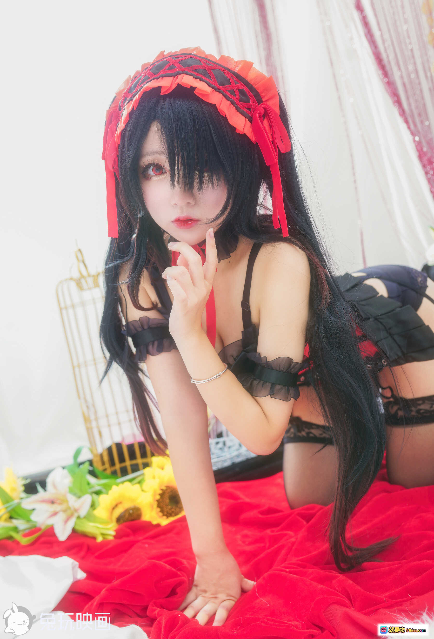 图片[4] - 日奈娇NO.013狂三Cosplay写真 – 红黑蕾丝女仆装 黑长直美少女 甜酷诱惑姿势 室内布景高清图集 - 就要吻