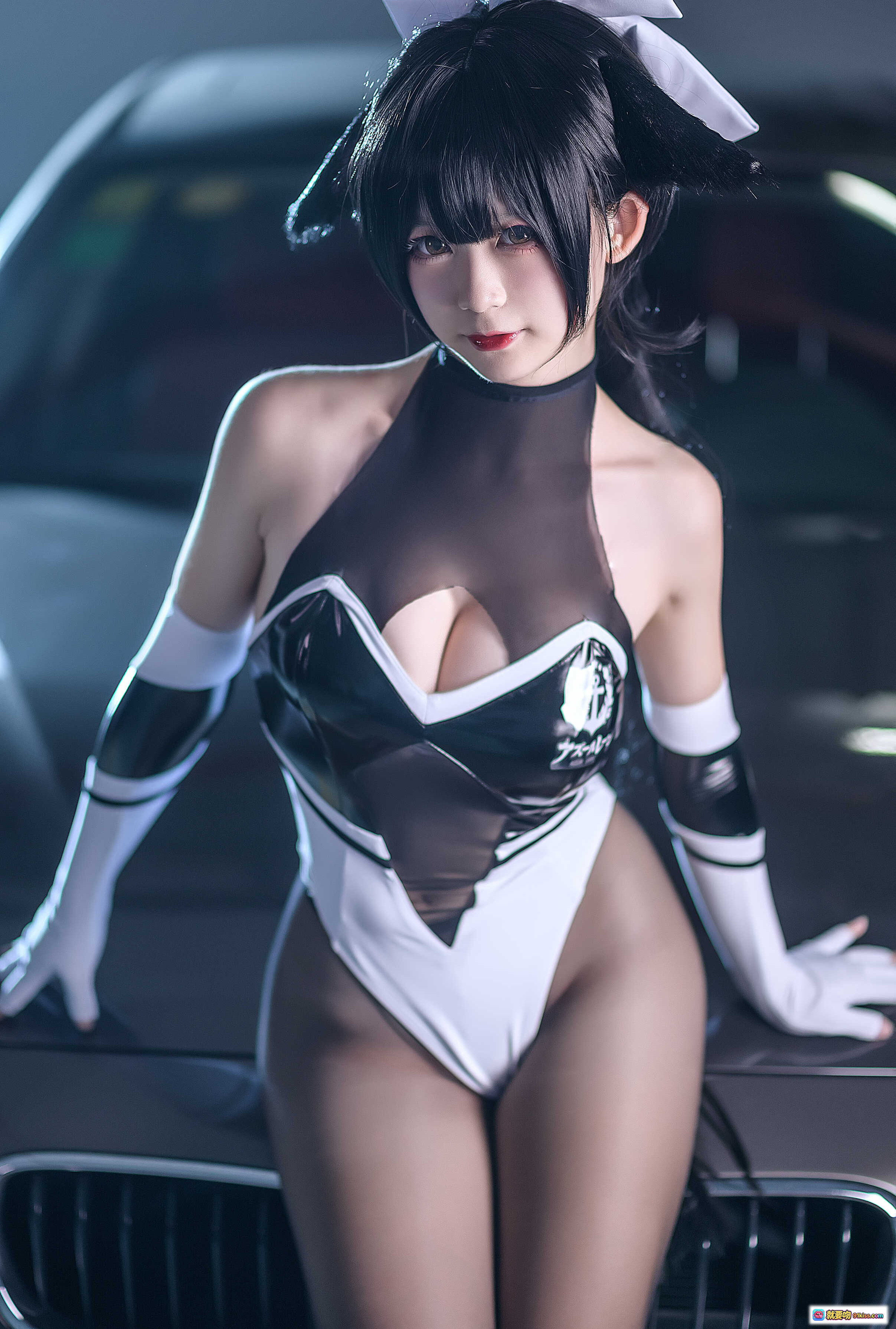 图片[3] - 樱落酱NO.001高雄赛车写真｜性感Cosplay车库车模｜黑伞白裙美腿诱惑｜12P高清图集 - 就要吻