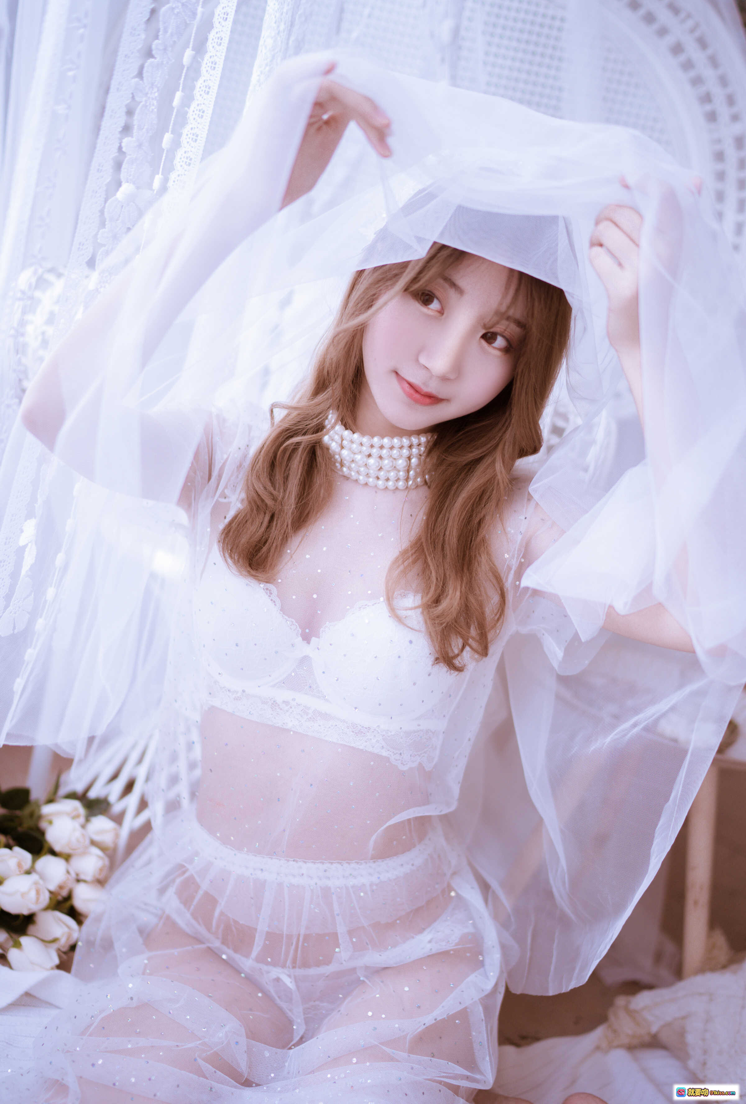 图片[5] - 黑川NO.027白色婚纱写真 27P319MB 珍珠颈链蕾丝薄纱新娘造型 清新甜美性感私房照 - 就要吻