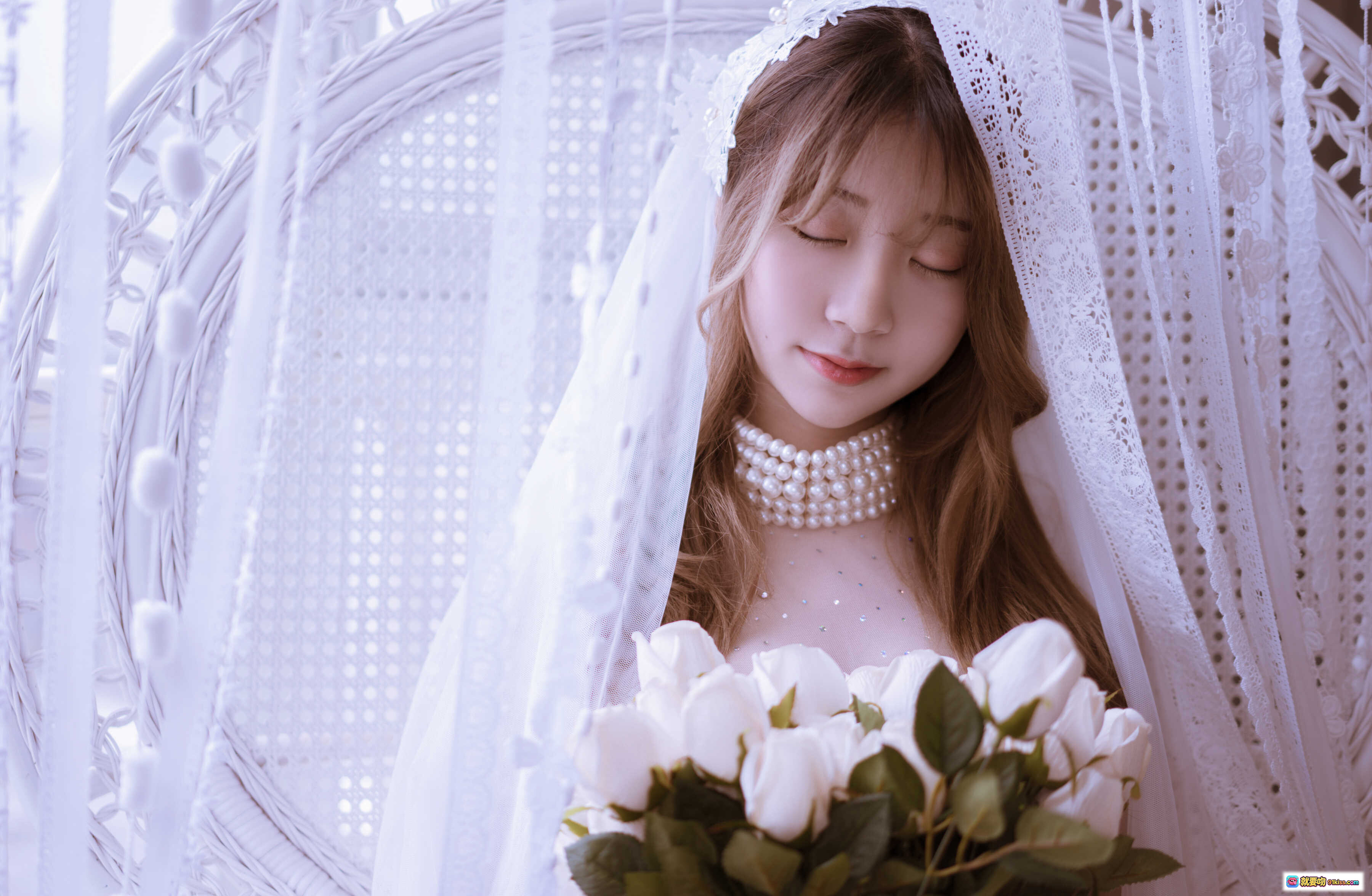图片[6] - 黑川NO.027白色婚纱写真 27P319MB 珍珠颈链蕾丝薄纱新娘造型 清新甜美性感私房照 - 就要吻