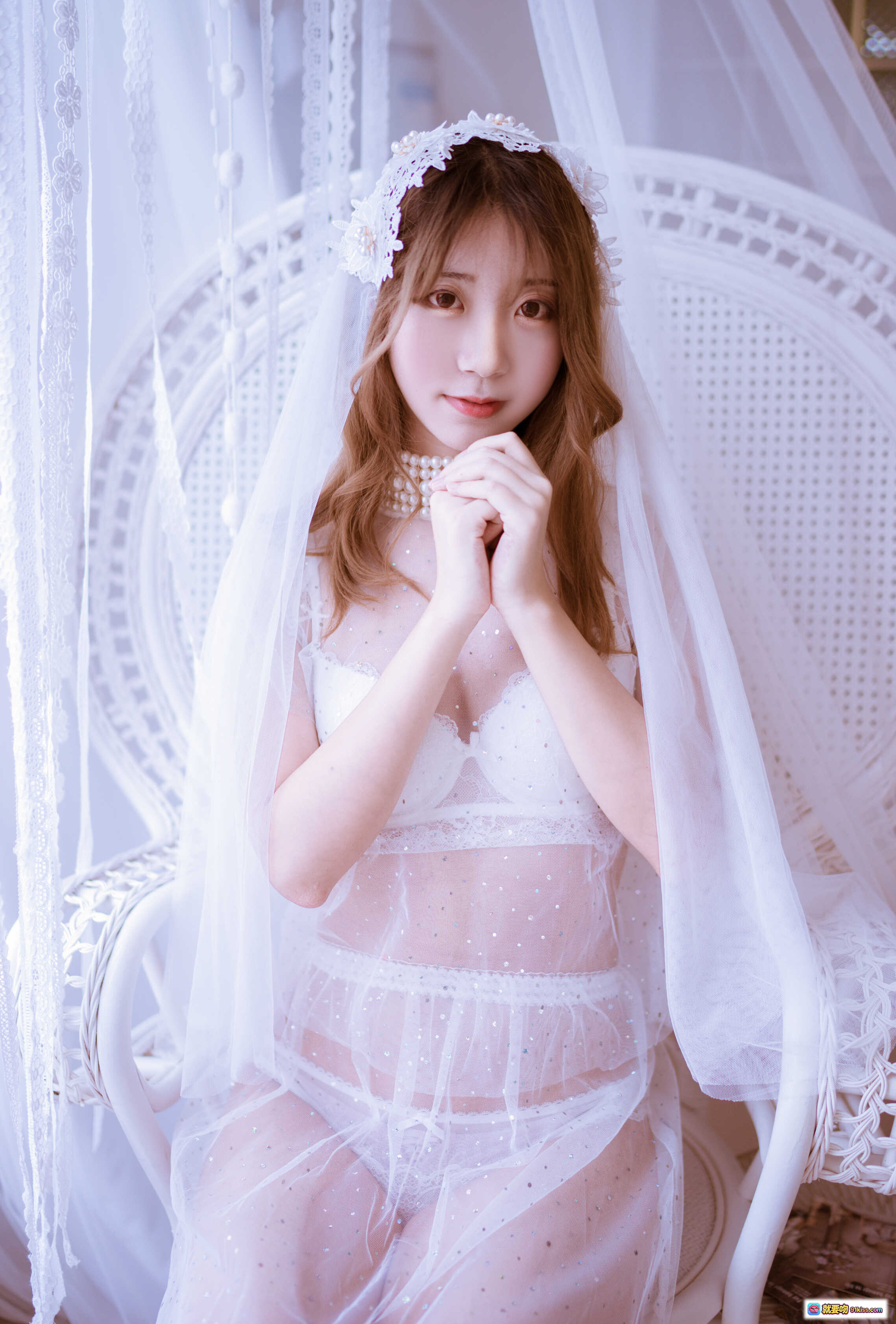 图片[9] - 黑川NO.027白色婚纱写真 27P319MB 珍珠颈链蕾丝薄纱新娘造型 清新甜美性感私房照 - 就要吻