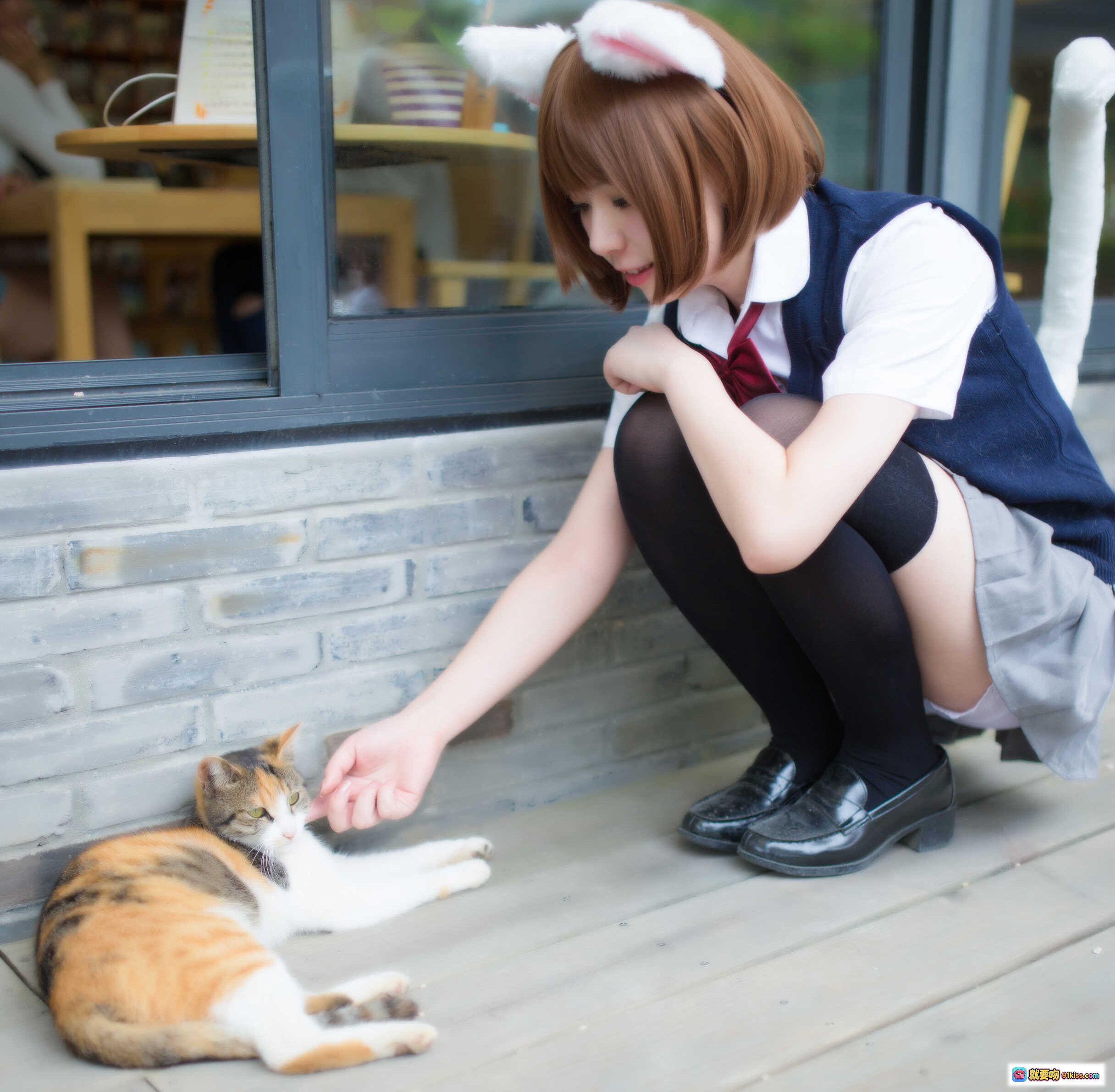 图片[5] - 闪月半NO.005喵少女写真｜红框眼镜JK制服少女专注笔记学习场景｜校园风清新可爱写真集 - 就要吻