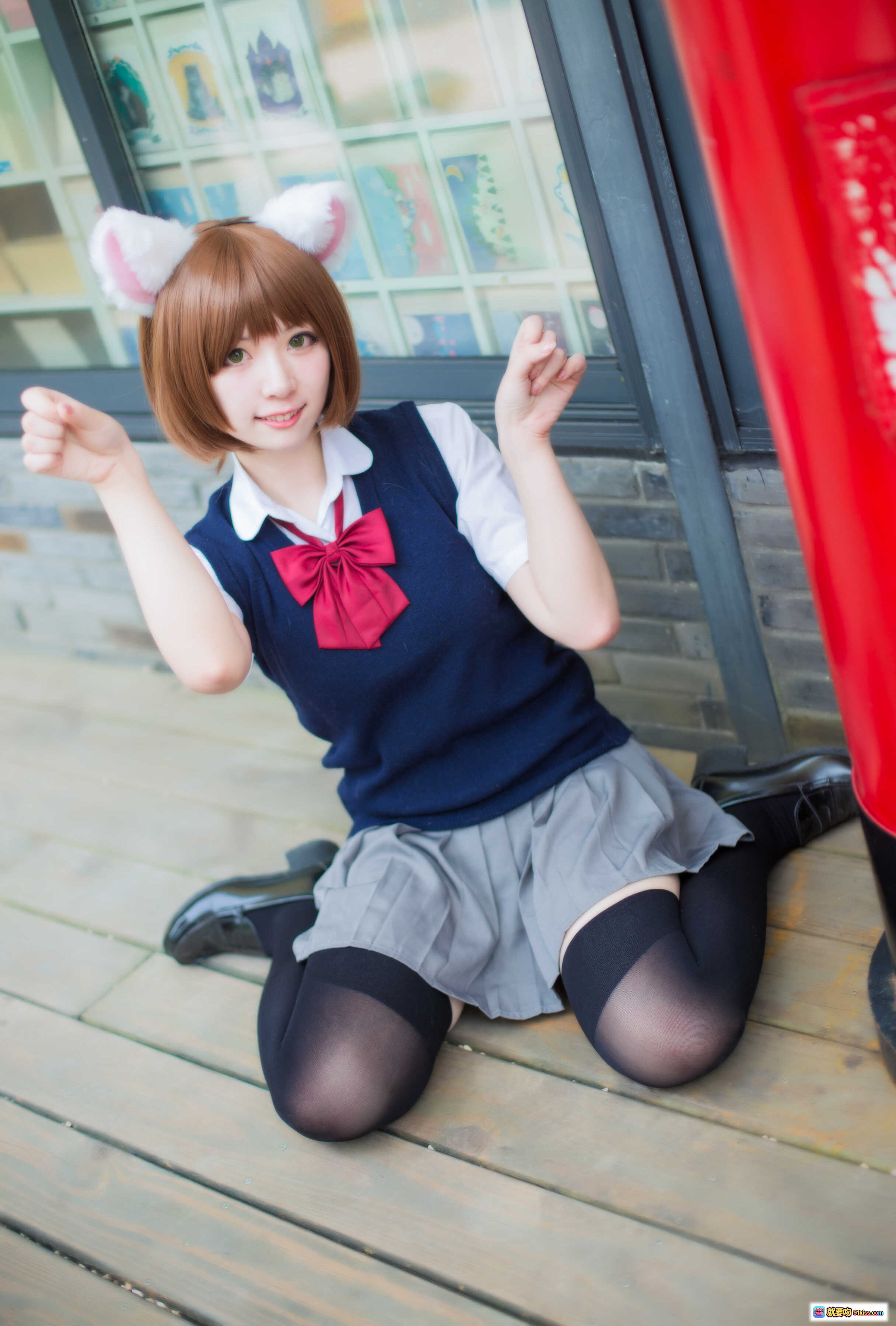 图片[3] - 闪月半NO.005喵少女写真｜红框眼镜JK制服少女专注笔记学习场景｜校园风清新可爱写真集 - 就要吻