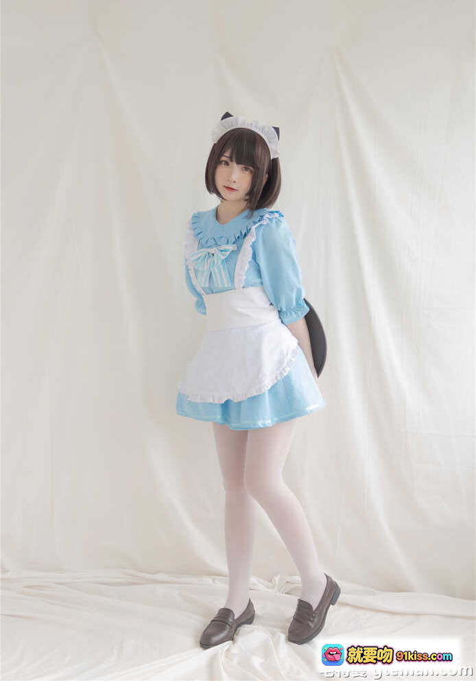 图片[10] - 古川NO.047蓝色小猫女仆装cosplay写真 甜美短发猫耳白围裙蓝裙少女风摄影图集 - 就要吻