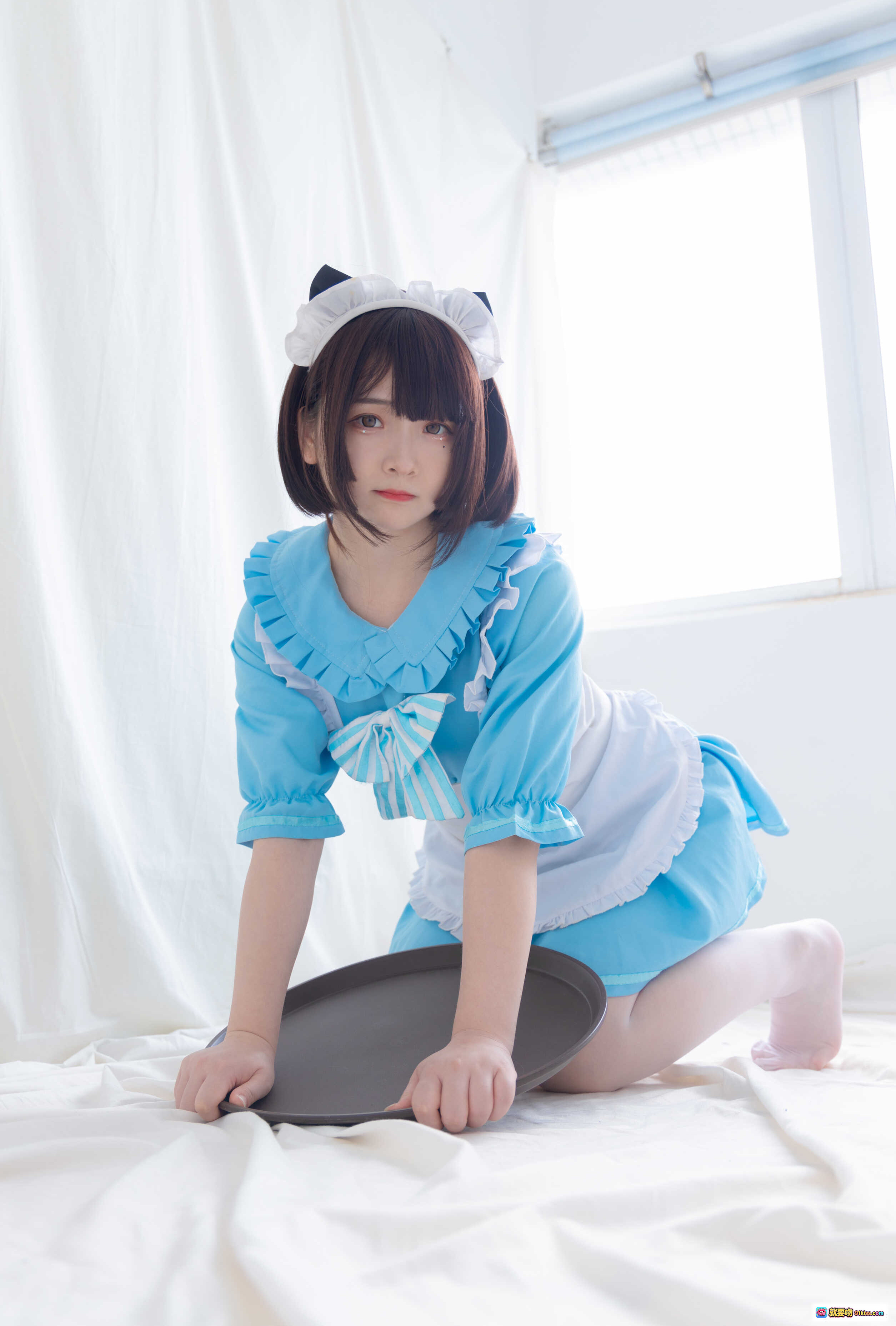 图片[6] - 古川NO.047蓝色小猫女仆装cosplay写真 甜美短发猫耳白围裙蓝裙少女风摄影图集 - 就要吻