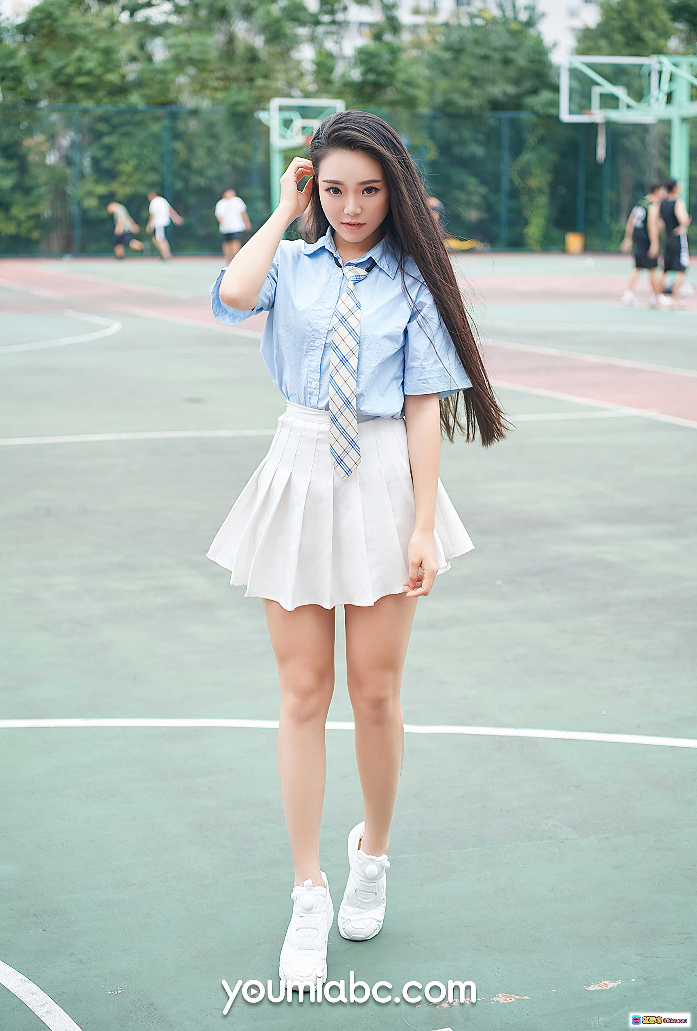 图片[9] - 初恋甜妹许文婷校园风写真｜浅蓝衬衫格子领带清新少女感｜YouMi尤蜜2020.08.18高清36P - 就要吻