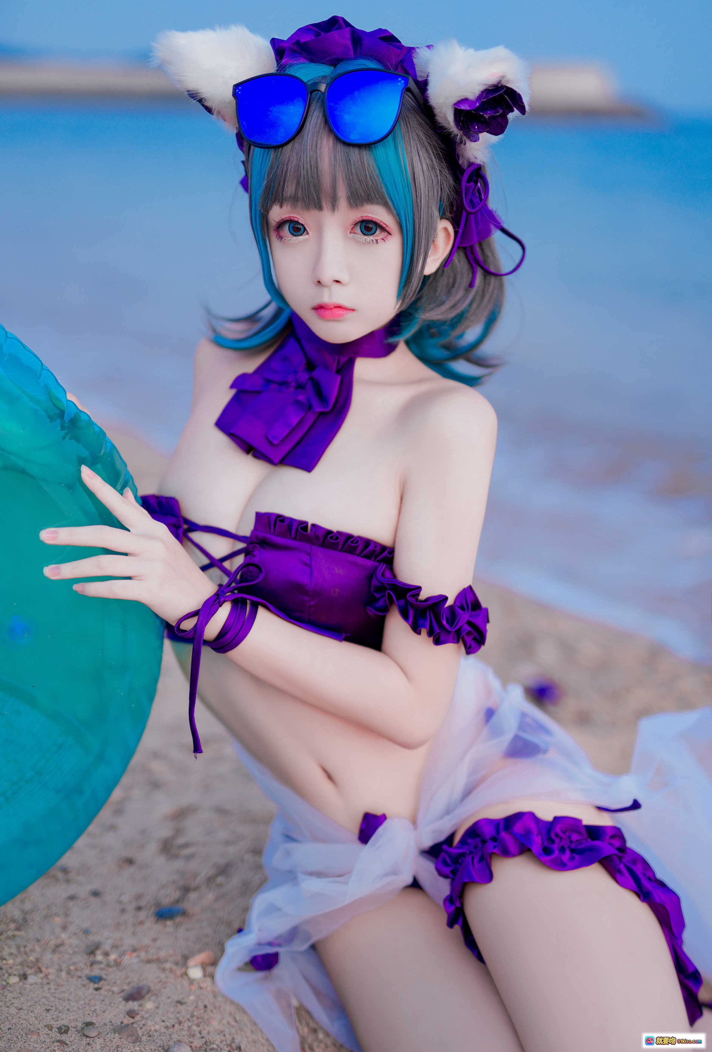 图片[3] - 日奈娇NO.025柴郡泳装写真 紫色比基尼沙滩美腿性感诱惑 41P高清图集 - 就要吻