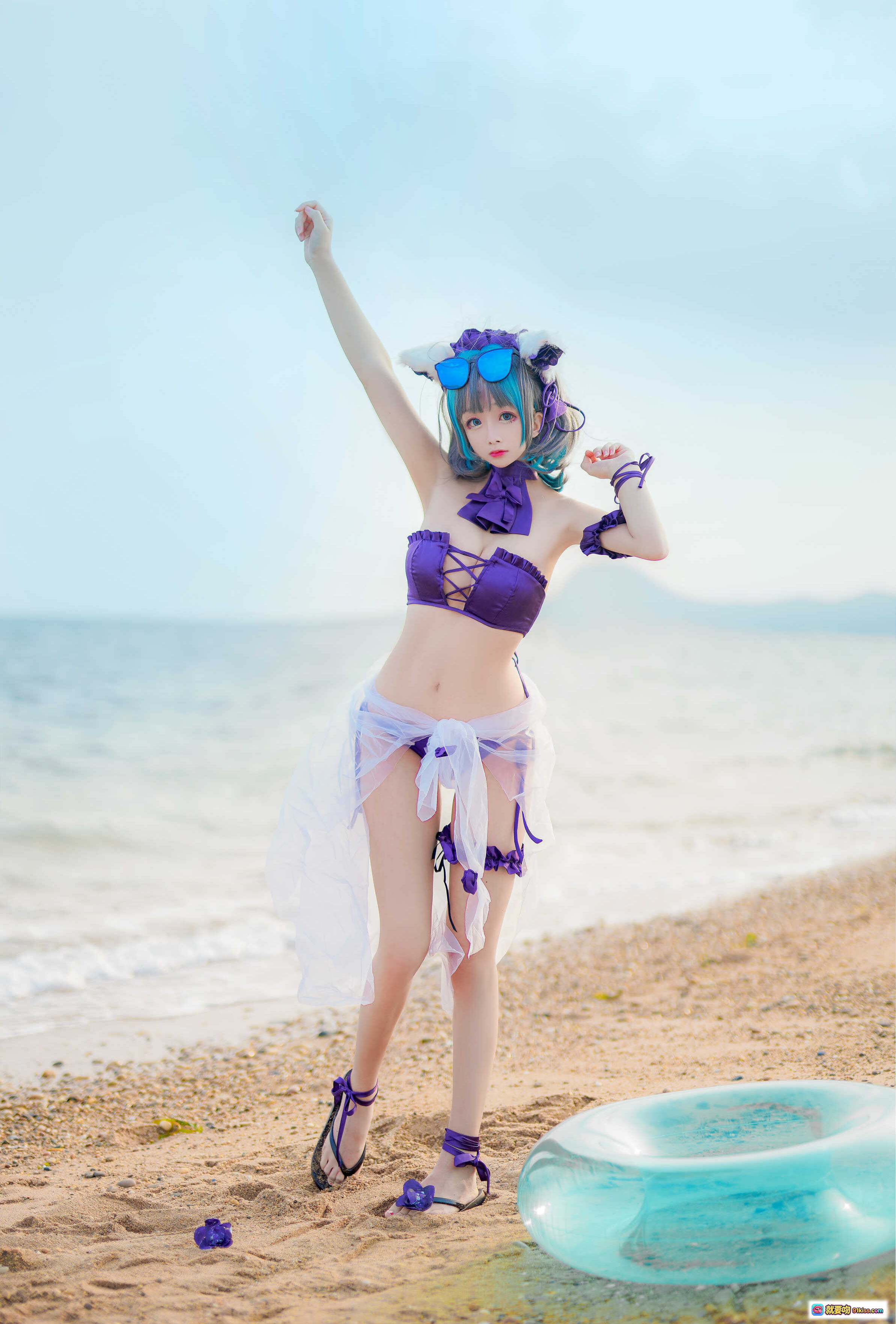 图片[7] - 日奈娇NO.025柴郡泳装写真 紫色比基尼沙滩美腿性感诱惑 41P高清图集 - 就要吻