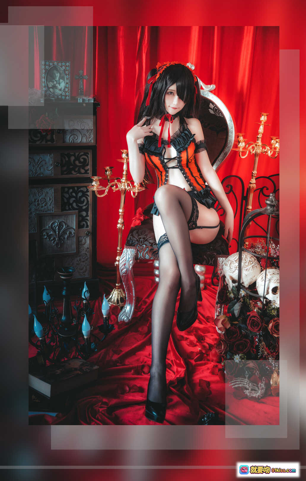 图片[5] - 时崎狂三Cosplay写真 | 黑丝蕾丝内衣 | 红幕宫廷风 | 哥特洛丽塔 | yui金鱼NO.014 | 16P高清图集 - 就要吻