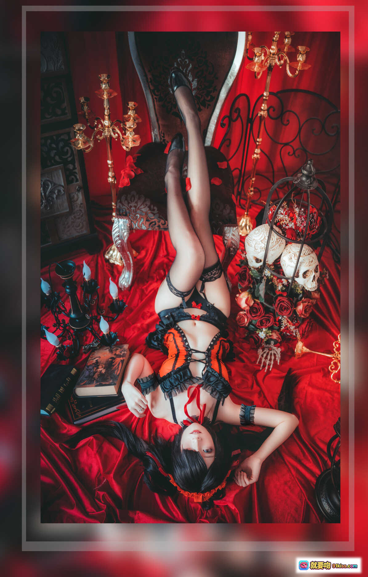 图片[10] - 时崎狂三Cosplay写真 | 黑丝蕾丝内衣 | 红幕宫廷风 | 哥特洛丽塔 | yui金鱼NO.014 | 16P高清图集 - 就要吻