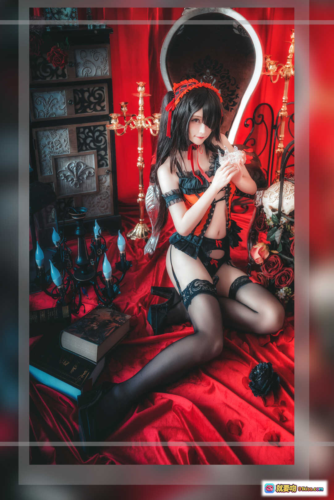 图片[6] - 时崎狂三Cosplay写真 | 黑丝蕾丝内衣 | 红幕宫廷风 | 哥特洛丽塔 | yui金鱼NO.014 | 16P高清图集 - 就要吻