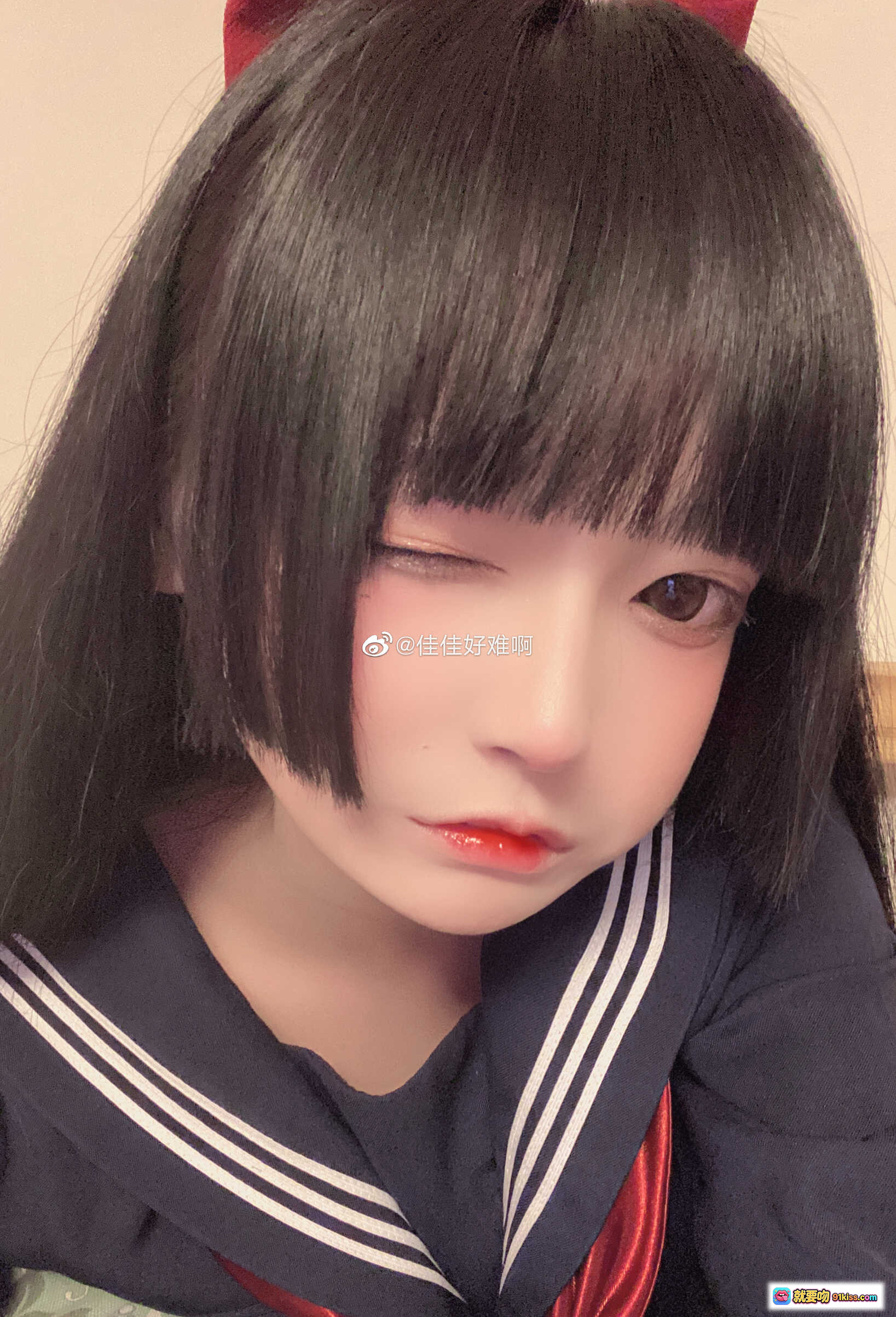 图片[8] - 佳佳好难啊VOL.13 粉色和风睡袍+白色过膝袜+兔耳发饰 镜前自拍写真美图 - 就要吻