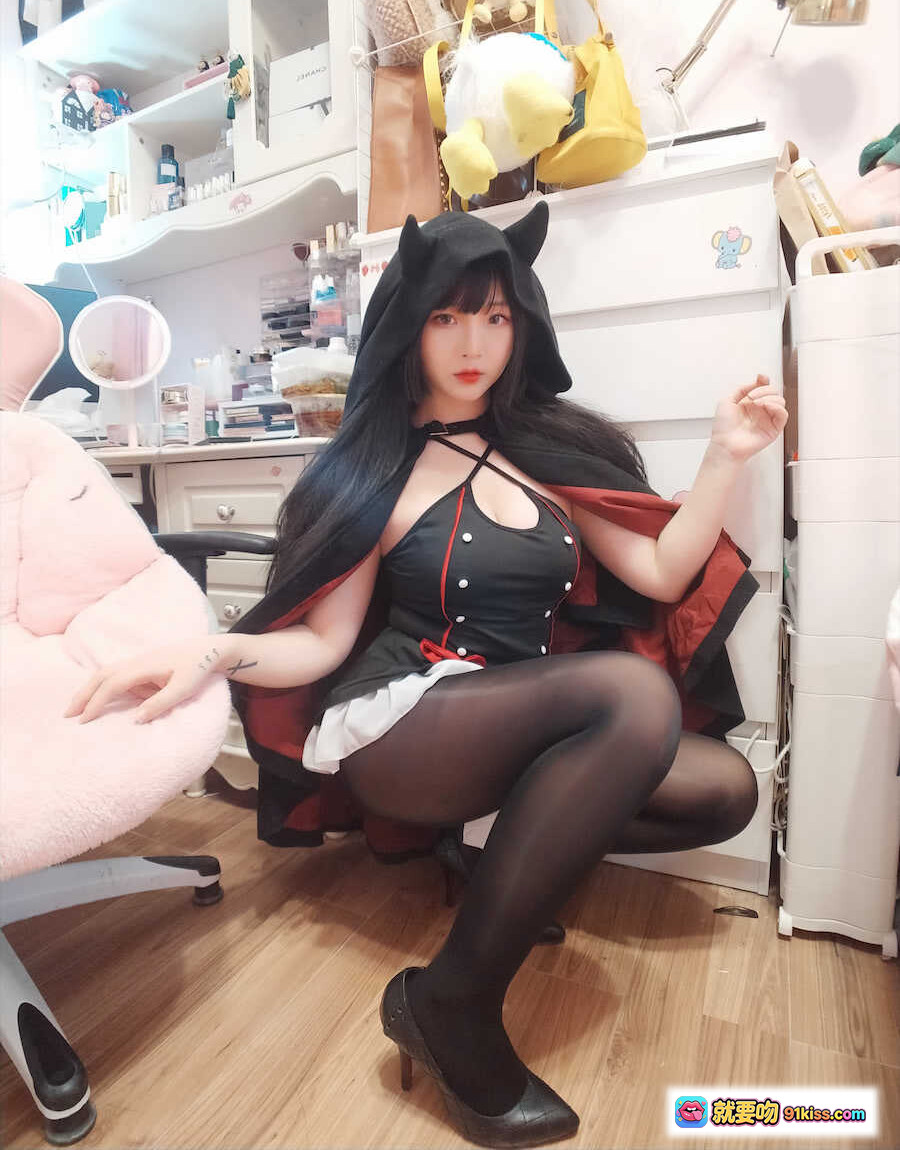 图片[2] - 古川NO.046小恶魔cosplay写真｜黑红恶魔装+猫耳兜帽+蕾丝边短裙+黑丝美腿｜41P高清图集 - 就要吻