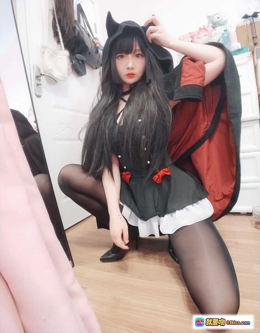 图片[3] - 古川NO.046小恶魔cosplay写真｜黑红恶魔装+猫耳兜帽+蕾丝边短裙+黑丝美腿｜41P高清图集 - 就要吻