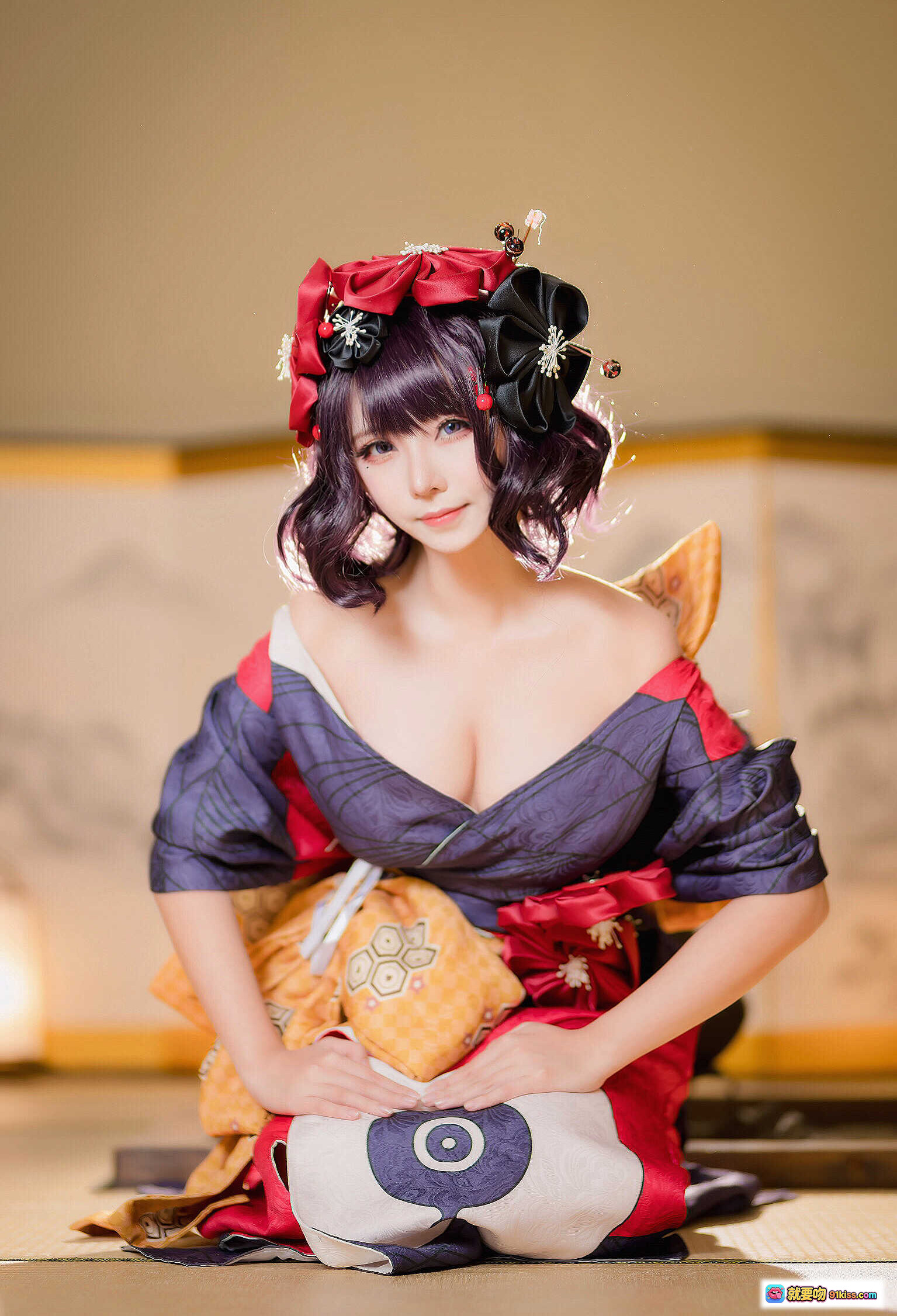 葛飾北斎Cosplay写真｜和风美人·日式浴衣·精致发饰·传统妆容·坐姿优雅·高清18P图集 - 就要吻