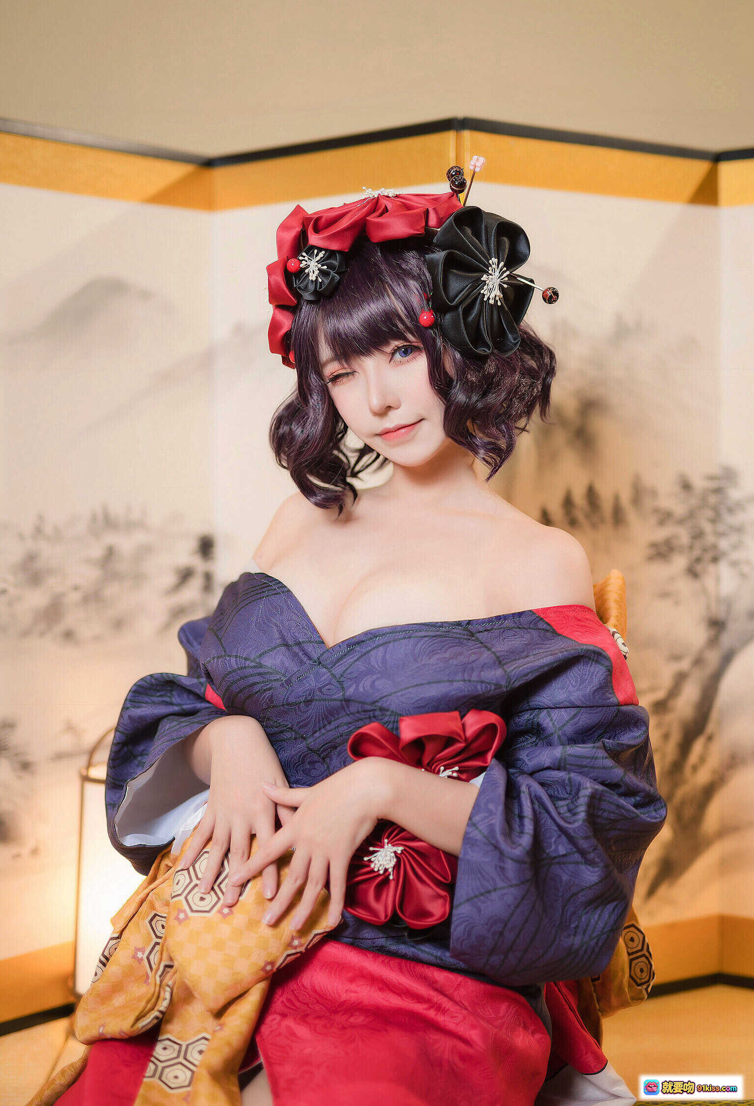 图片[5] - 葛飾北斎Cosplay写真｜和风美人·日式浴衣·精致发饰·传统妆容·坐姿优雅·高清18P图集 - 就要吻