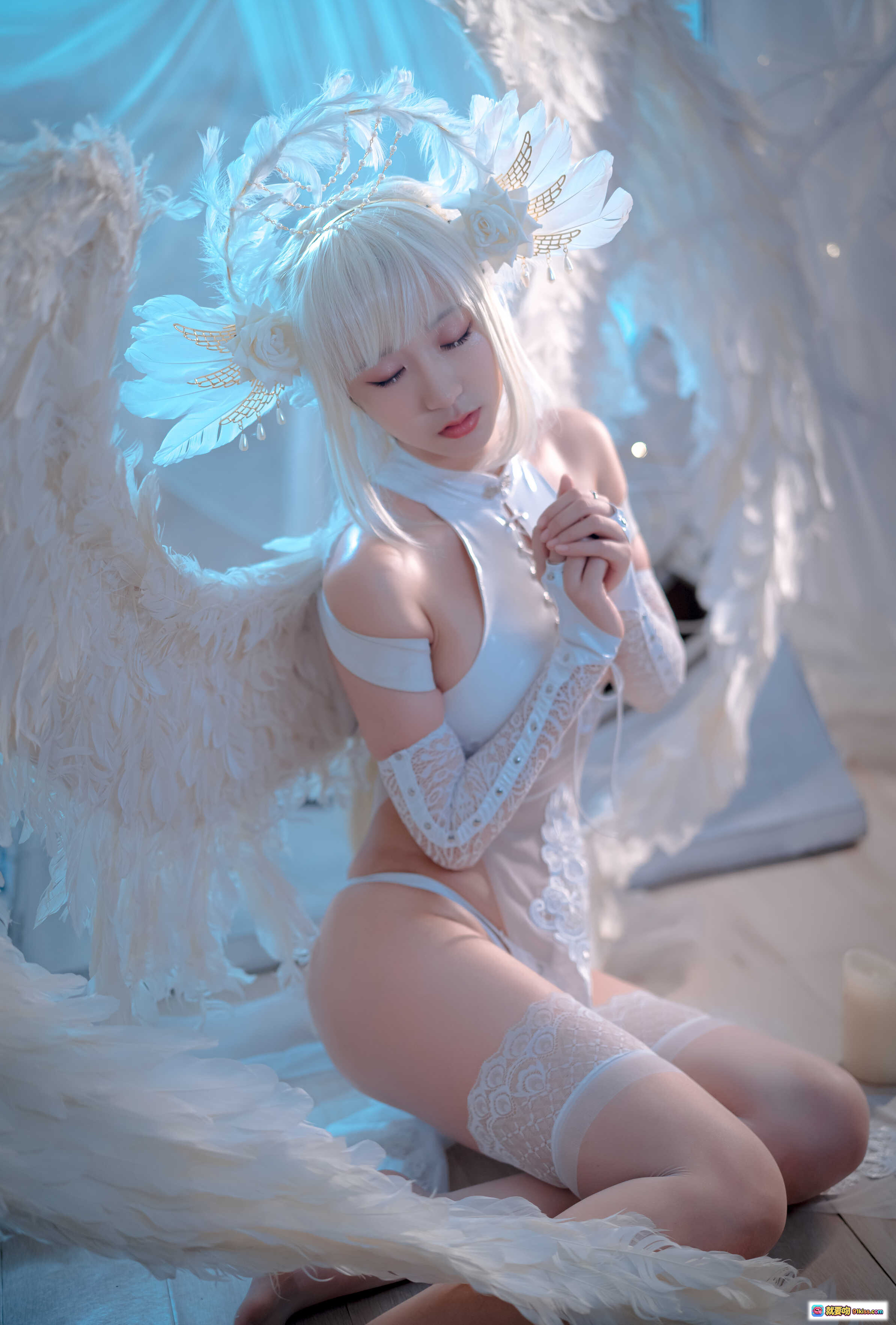 黑川NO.057天使写真46P964MB 白发羽翼蕾丝内衣纯欲风唯美摄影高清图集 - 就要吻