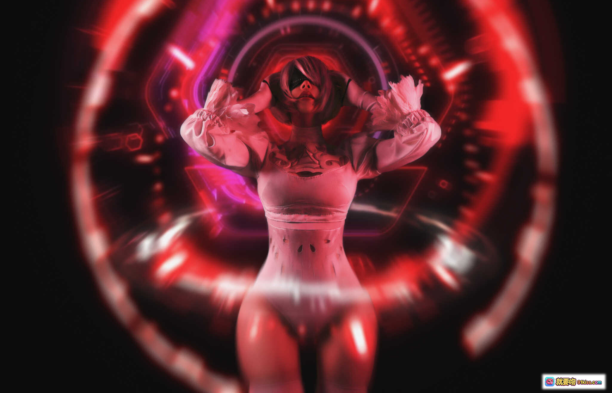 图片[2] - Sayathefox NO.015 2B白裙Cosplay写真 优雅银发少女 黑白配色暗黑风 地面躺姿艺术摄影 高清10P图集 - 就要吻