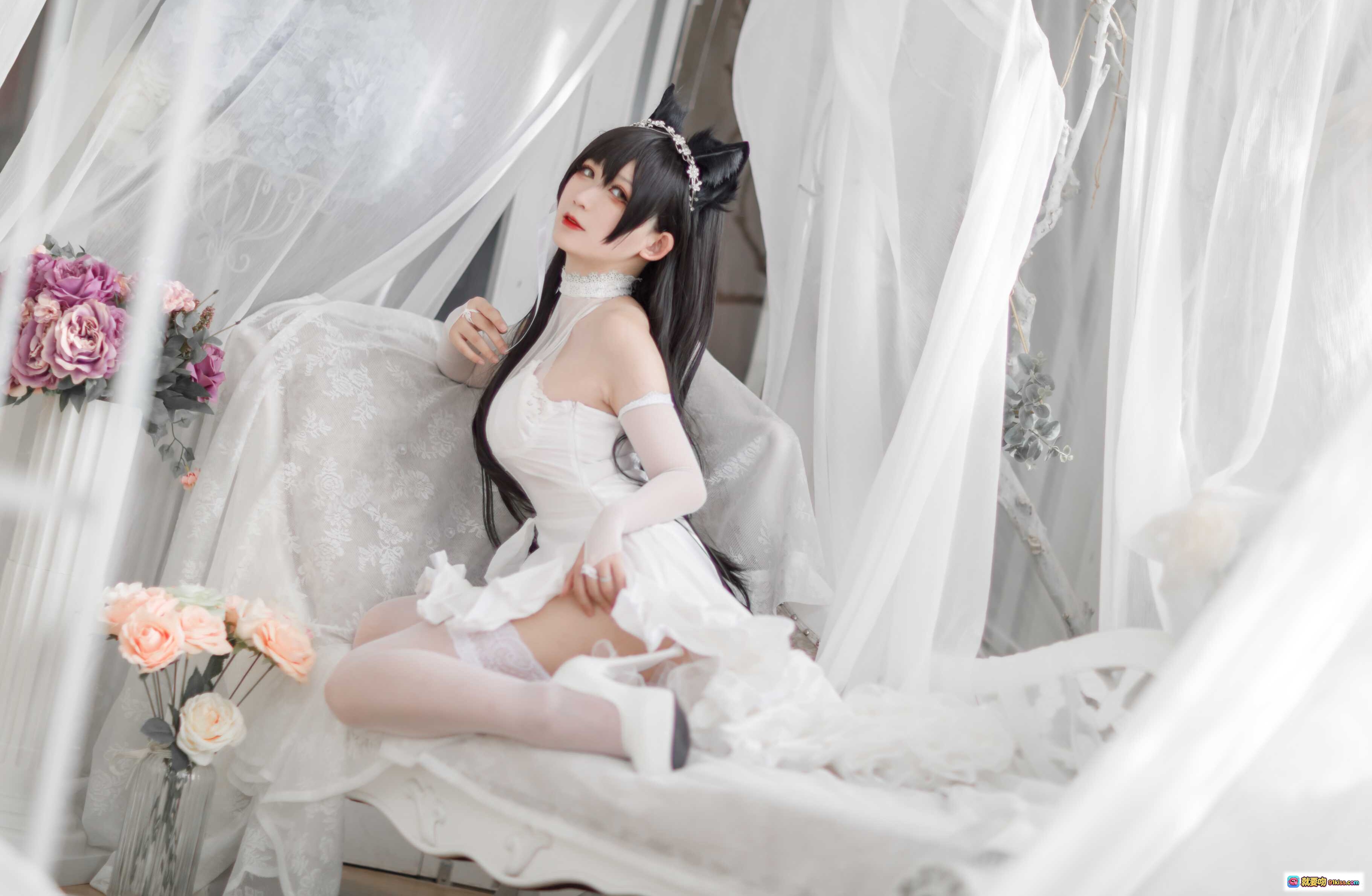 图片[7] - 樱落酱NO.016爱宕花嫁cos写真 白色婚纱猫耳头饰柔美姿态19P高清图集 - 就要吻