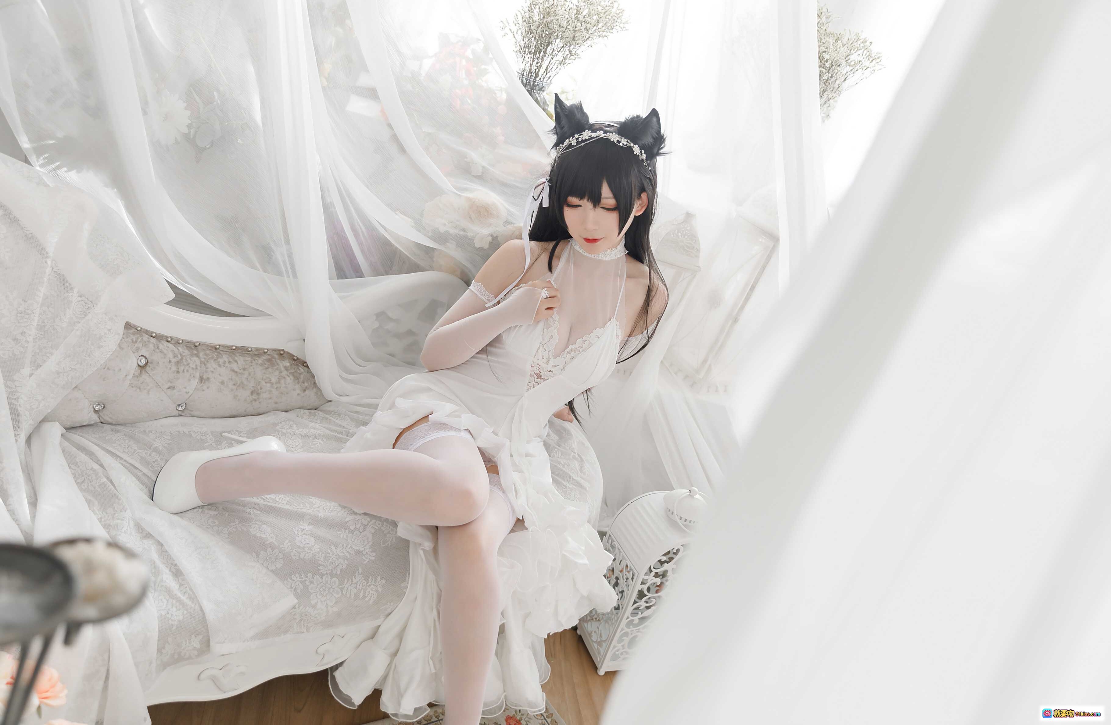 图片[3] - 樱落酱NO.016爱宕花嫁cos写真 白色婚纱猫耳头饰柔美姿态19P高清图集 - 就要吻