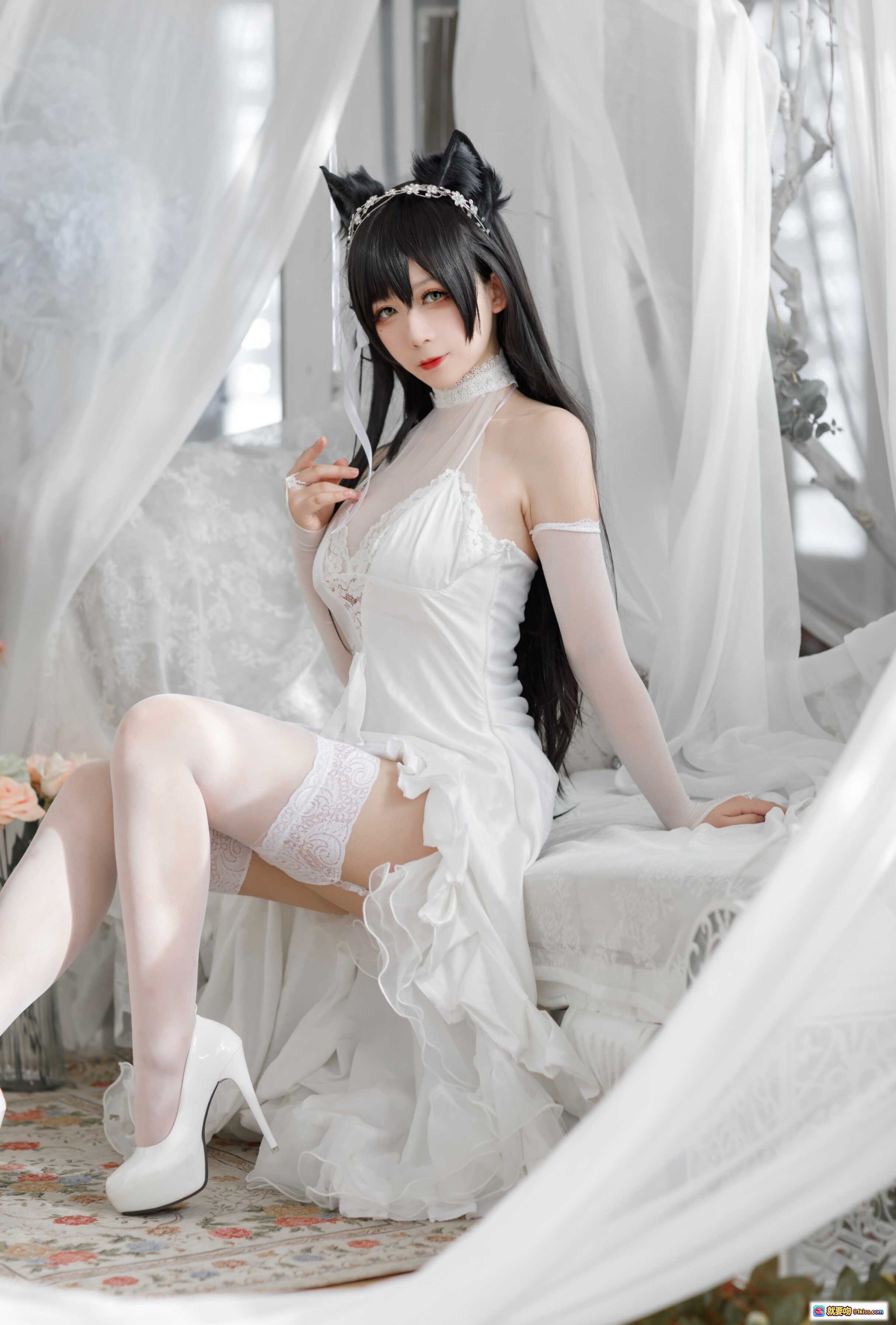 图片[8] - 樱落酱NO.016爱宕花嫁cos写真 白色婚纱猫耳头饰柔美姿态19P高清图集 - 就要吻