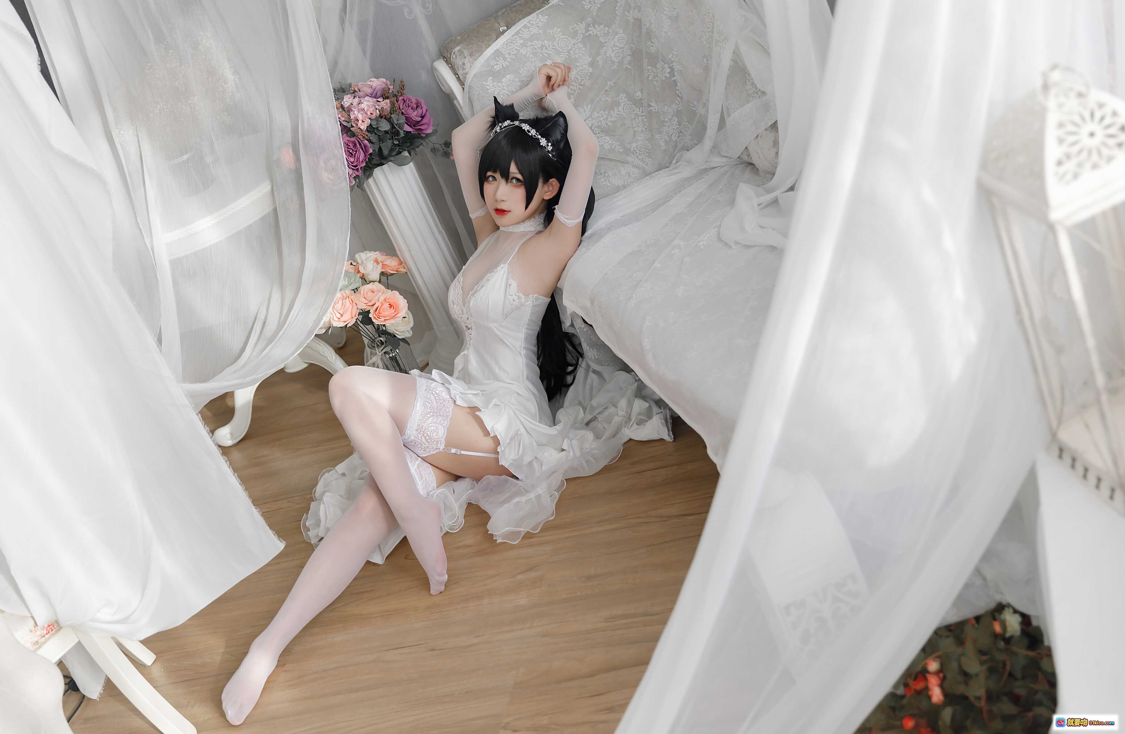 图片[2] - 樱落酱NO.016爱宕花嫁cos写真 白色婚纱猫耳头饰柔美姿态19P高清图集 - 就要吻