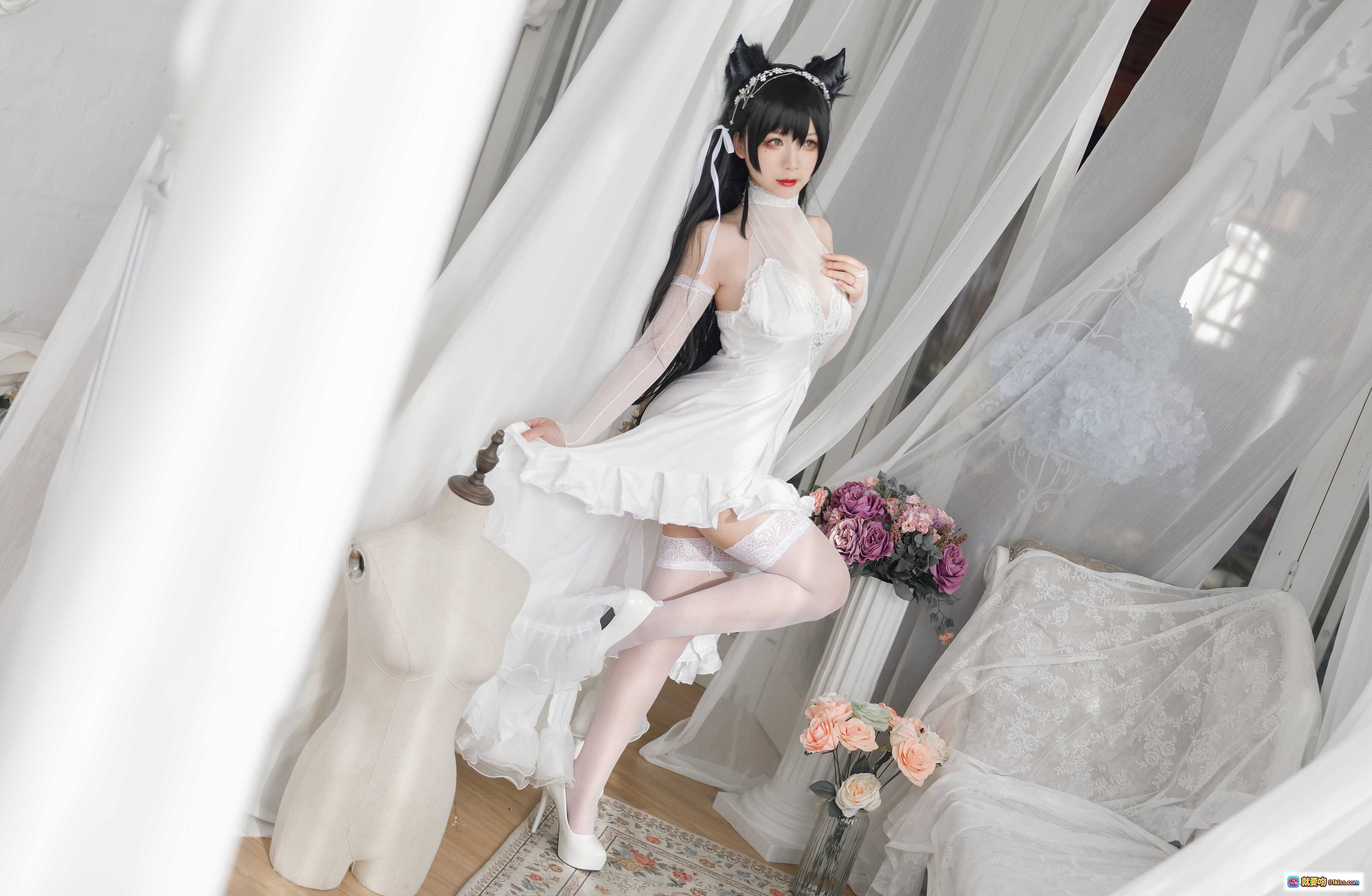 图片[9] - 樱落酱NO.016爱宕花嫁cos写真 白色婚纱猫耳头饰柔美姿态19P高清图集 - 就要吻