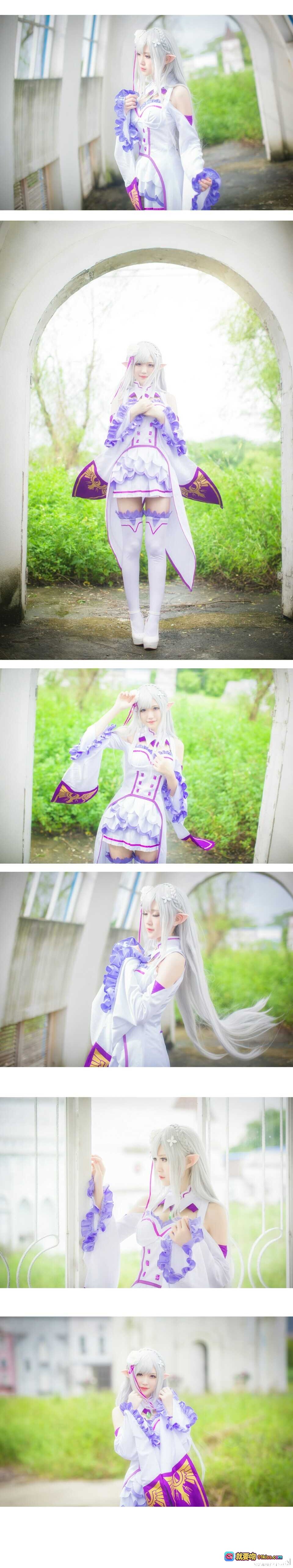图片[4] - 腐团儿cos艾米莉娅｜Re:从零开始的异世界生活｜银发紫瞳精灵耳｜白色花朵发饰｜紫色领结制服｜精致妆容写真 - 就要吻