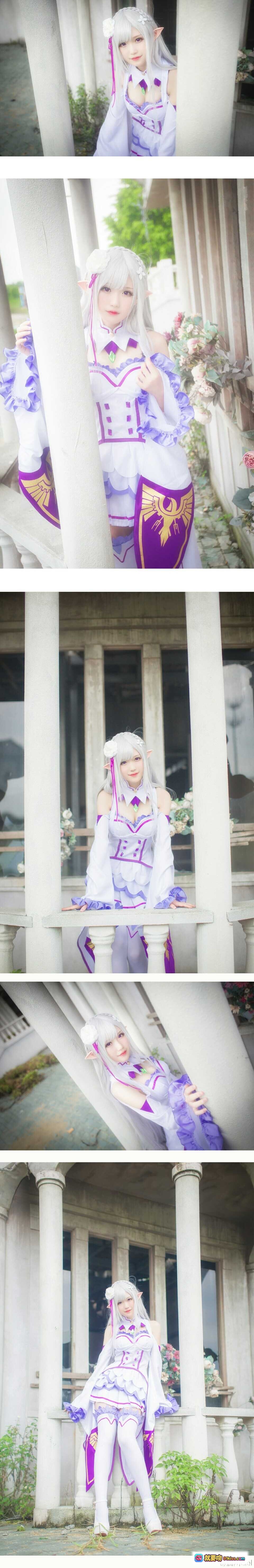 图片[3] - 腐团儿cos艾米莉娅｜Re:从零开始的异世界生活｜银发紫瞳精灵耳｜白色花朵发饰｜紫色领结制服｜精致妆容写真 - 就要吻