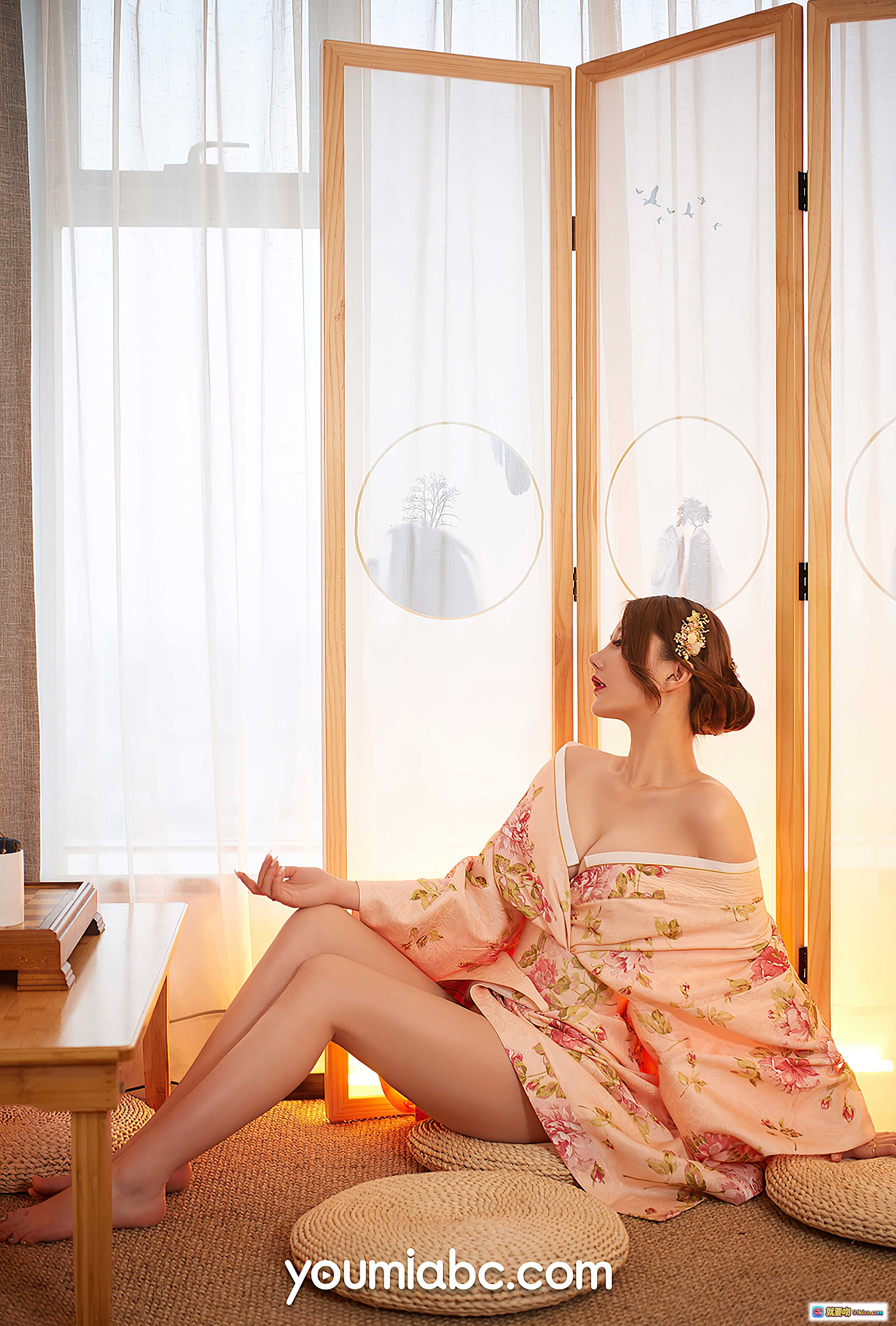 图片[6] - 和服少女苏小曼优雅坐姿写真｜日式榻榻米茶室氛围｜粉色花卉浴衣美腿特写｜YouMi尤蜜2020精选图集 - 就要吻