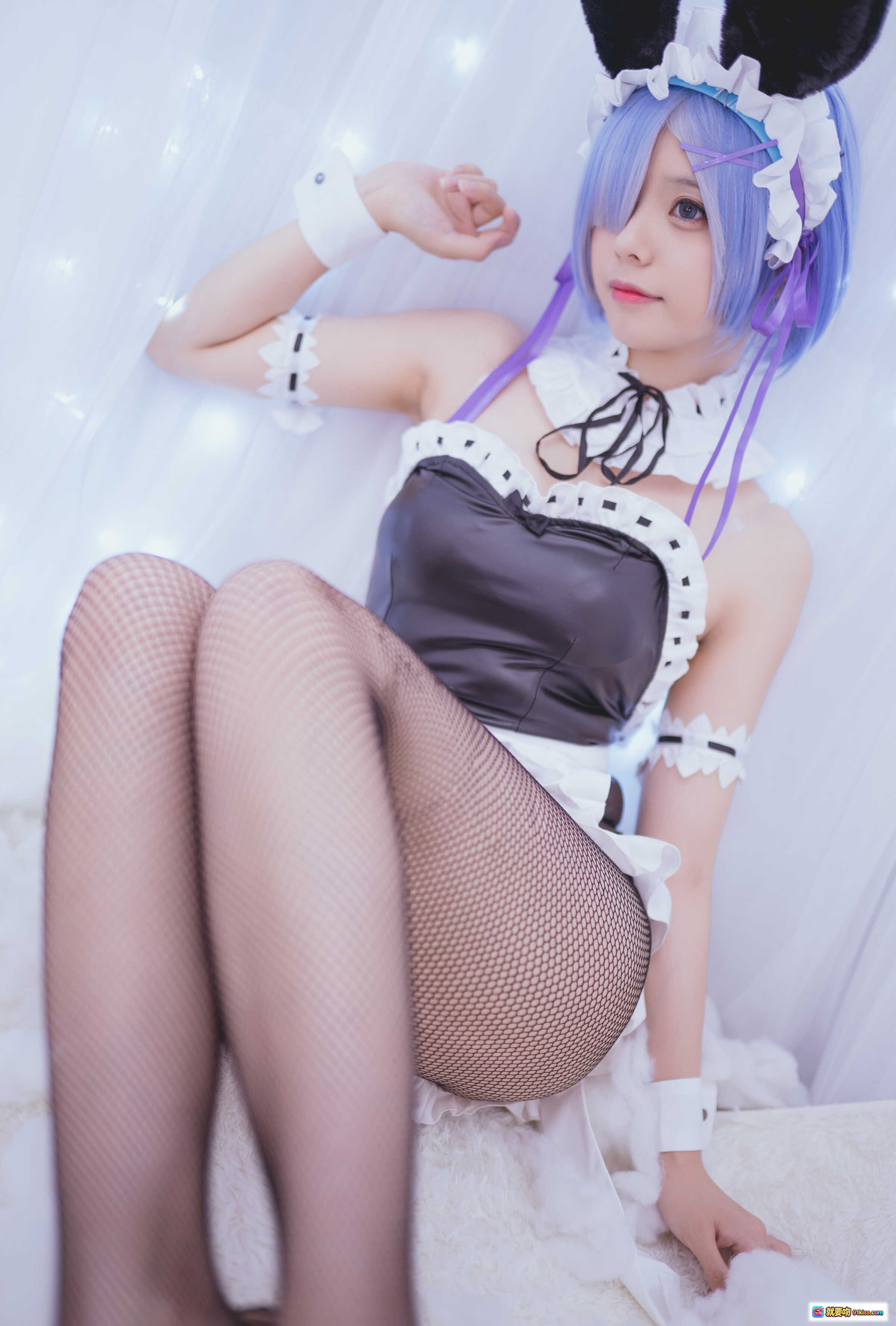 图片[7] - 小野妹子W NO.026 蕾姆兔女郎Cosplay 网袜美足 甜美蓝发 黑兔耳 26P高清写真 - 就要吻