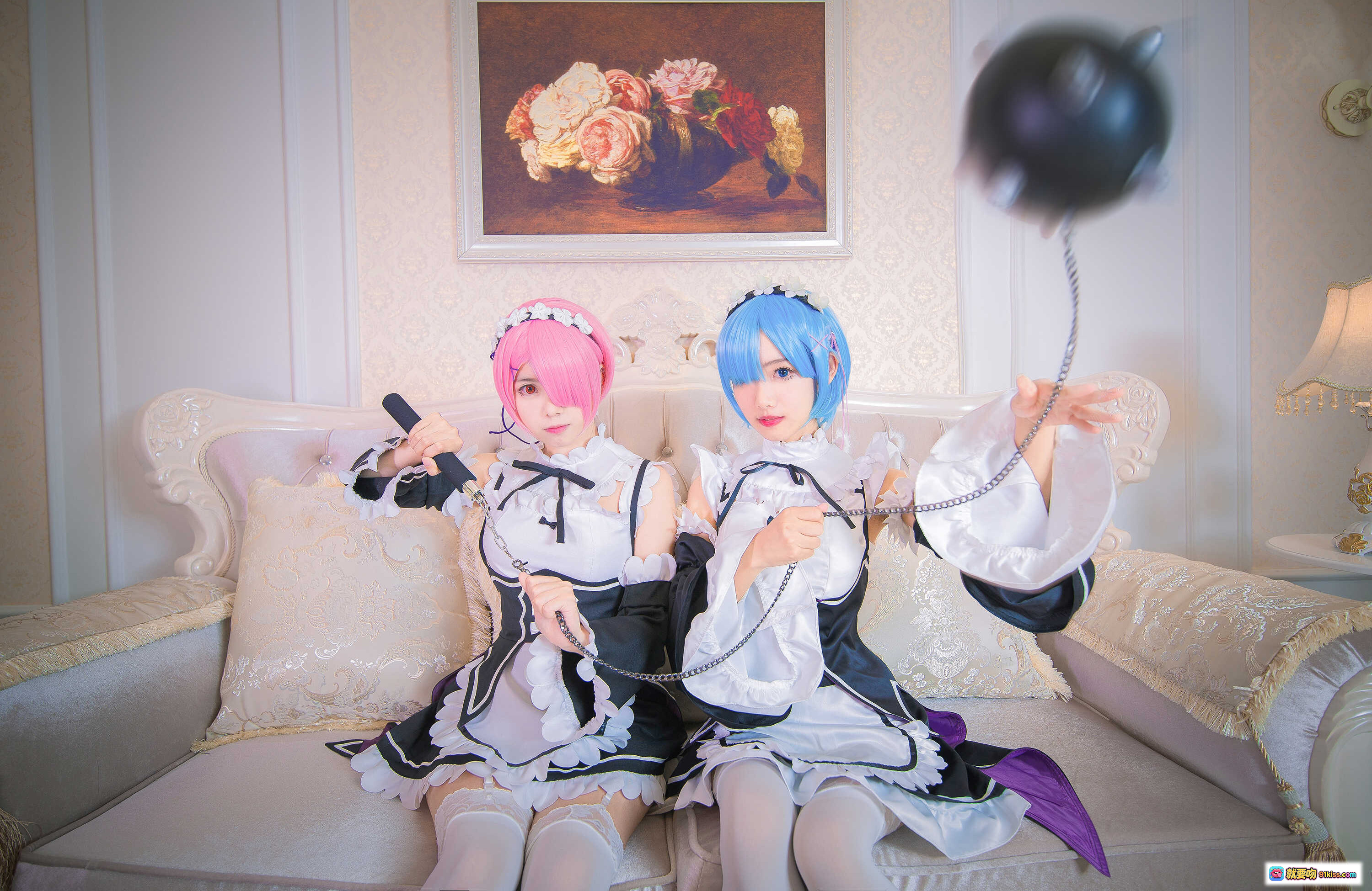 图片[2] - 小野妹子W NO.016 拉姆雷姆Cosplay 蓝发女仆装 甜美躺卧沙发写真 24P高清图集 - 就要吻