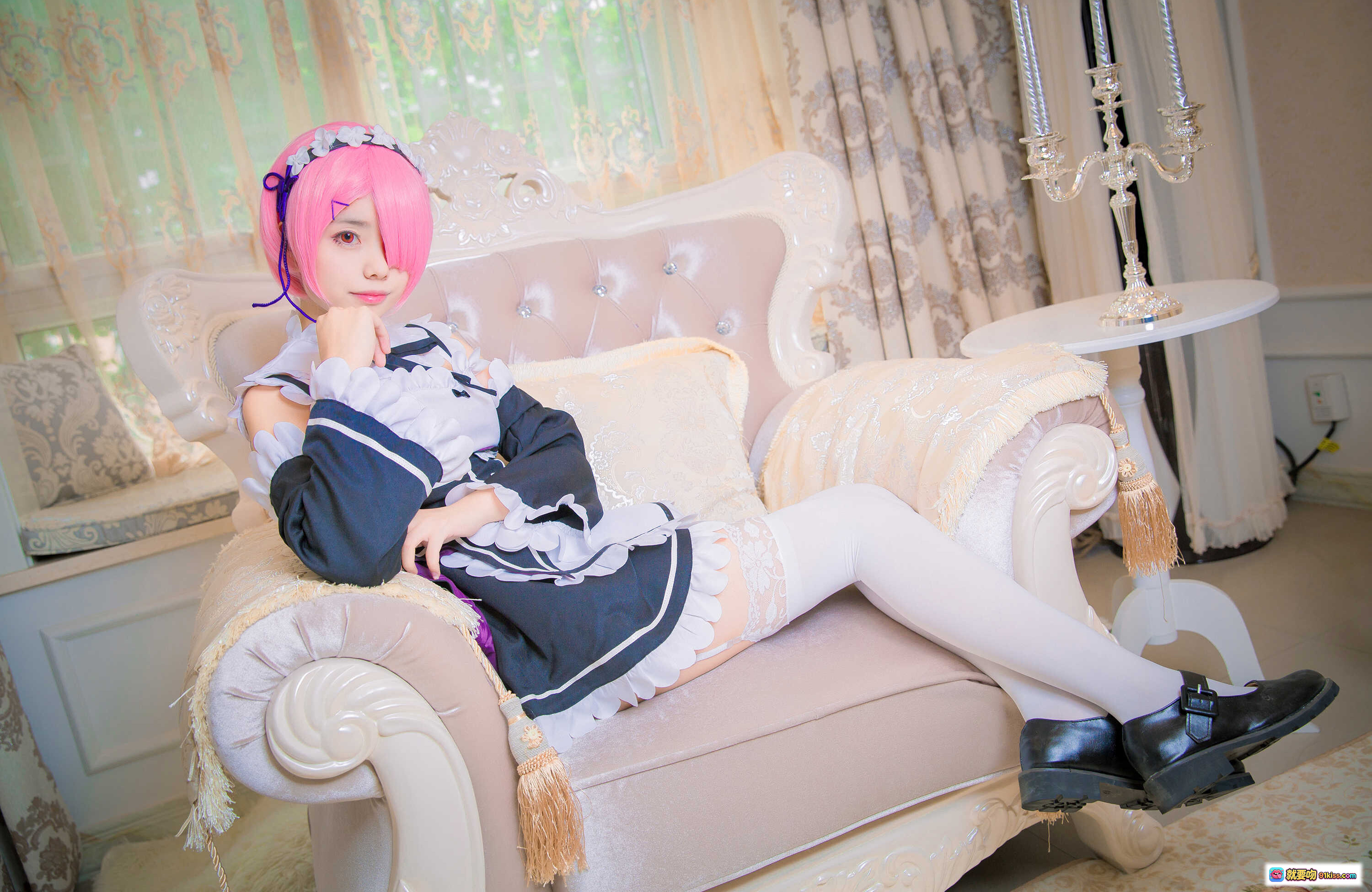 图片[10] - 小野妹子W NO.016 拉姆雷姆Cosplay 蓝发女仆装 甜美躺卧沙发写真 24P高清图集 - 就要吻