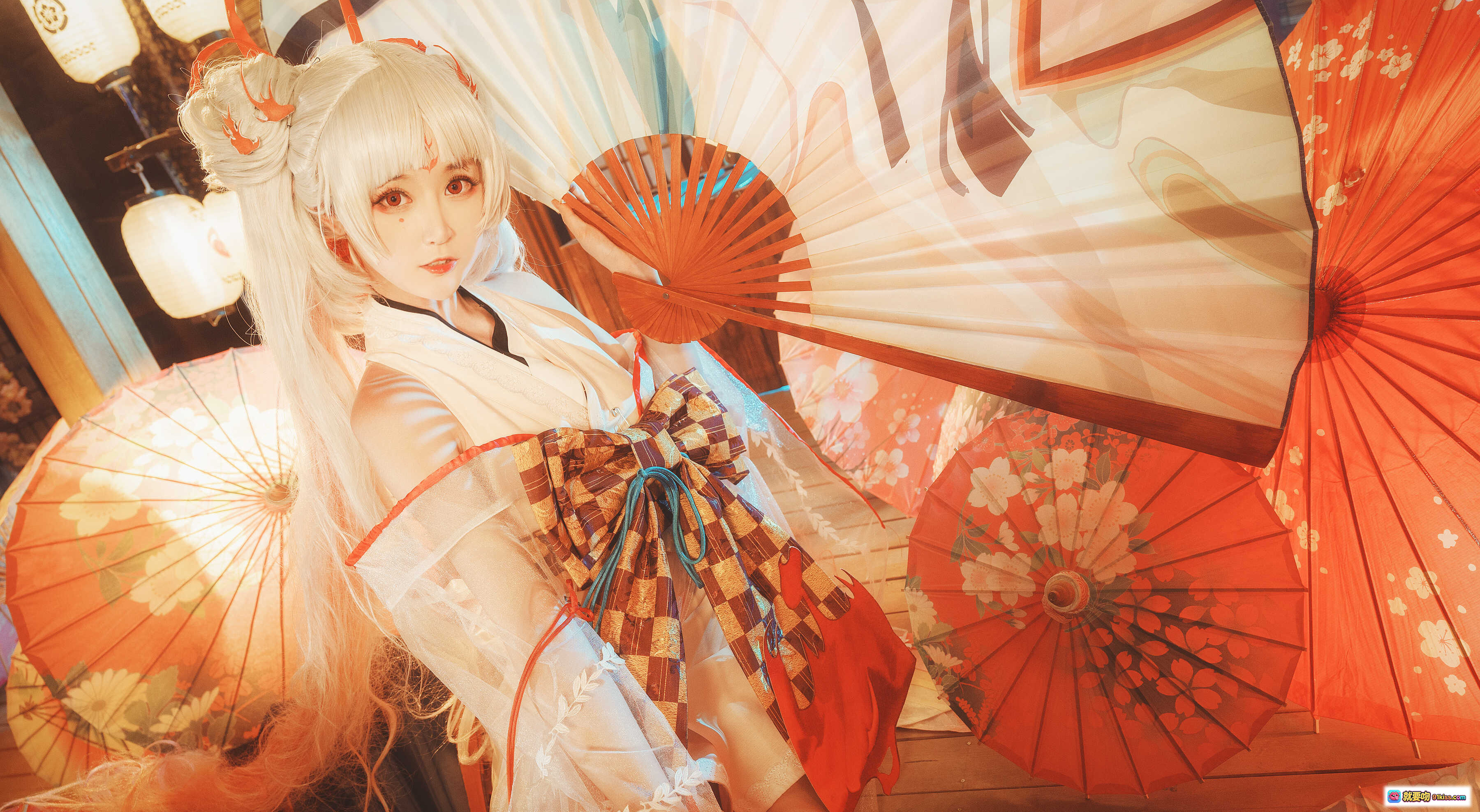 图片[6] - yui金鱼NO.022不知火和风cosplay写真｜日式灯笼伞扇场景｜白发红纹和服造型｜12P高清图集 - 就要吻