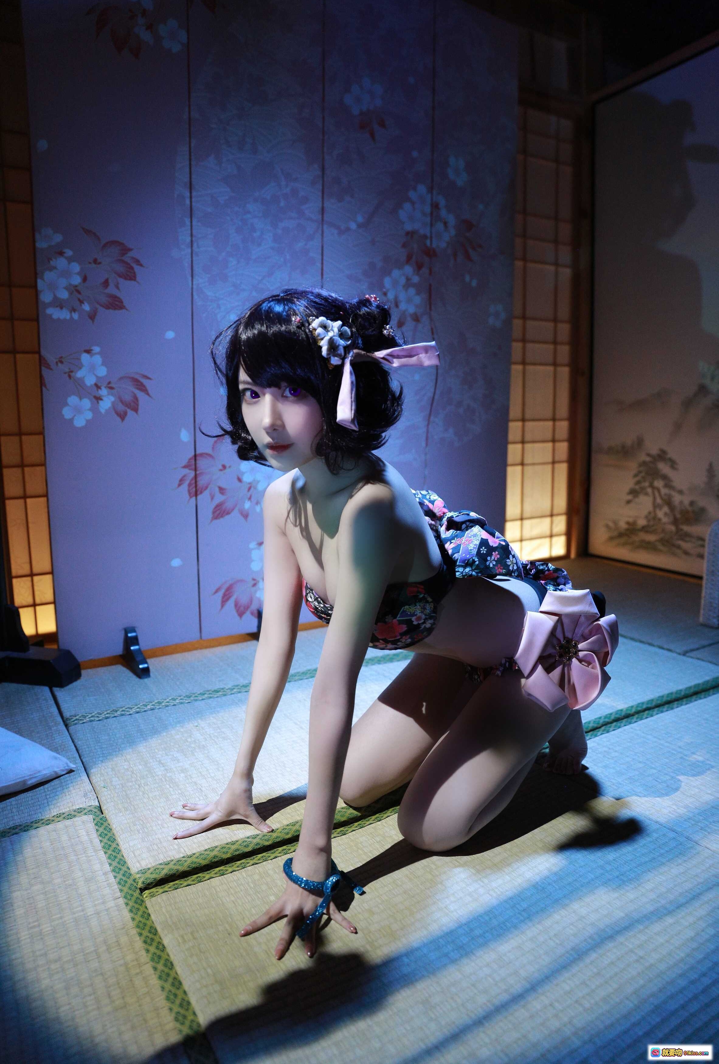 图片[6] - Shika小鹿鹿NO.047北斋泳装写真｜日系花柄比基尼｜红调和风背景｜性感私房摄影｜21P高清图集 - 就要吻