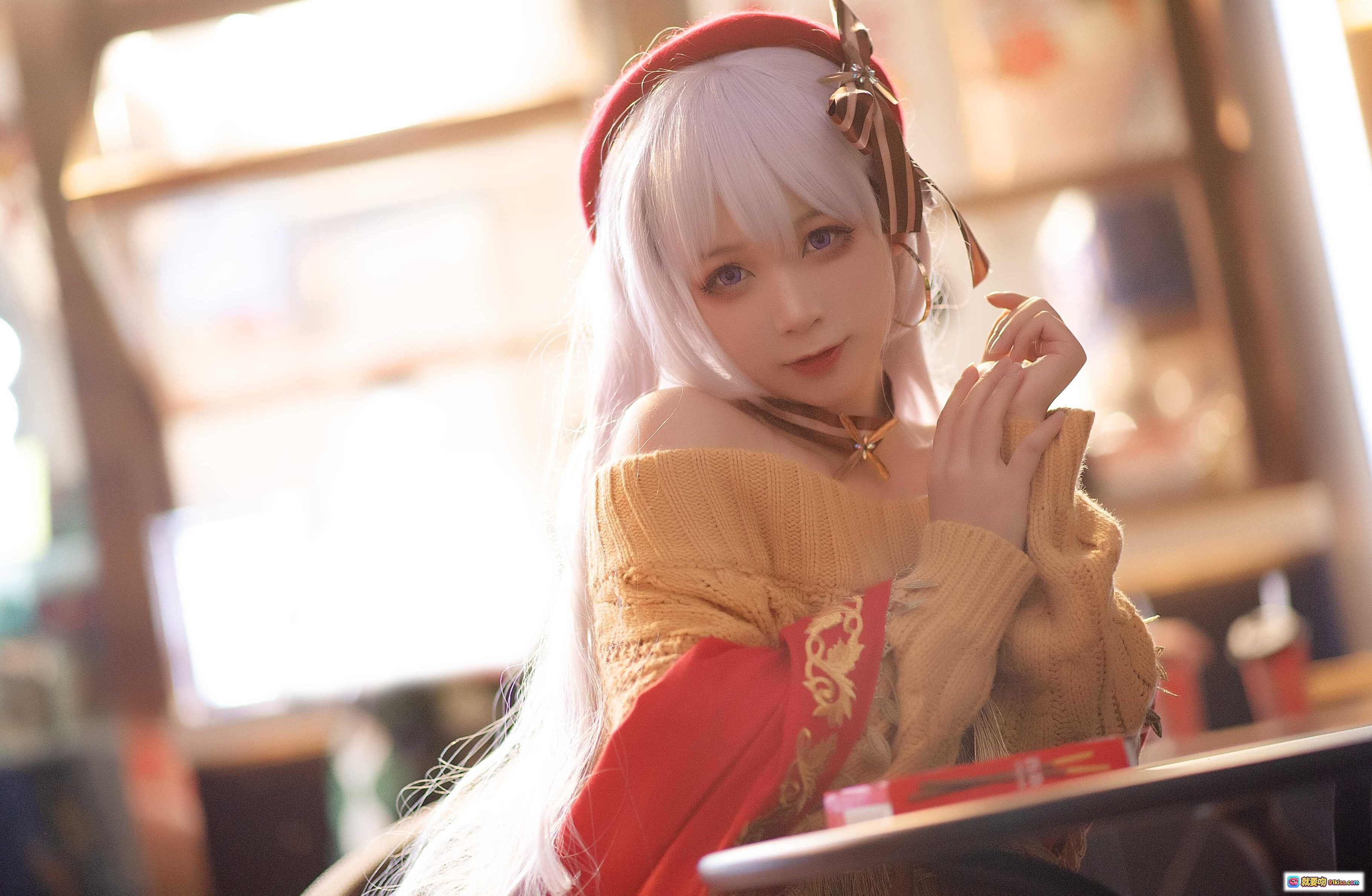 图片[10] - 樱落酱NO.006贝法Pocky Cosplay写真｜粉发少女夜景街拍｜露肩毛衣+皮裙+黑丝高跟｜手持Pocky甜酷风造型 - 就要吻