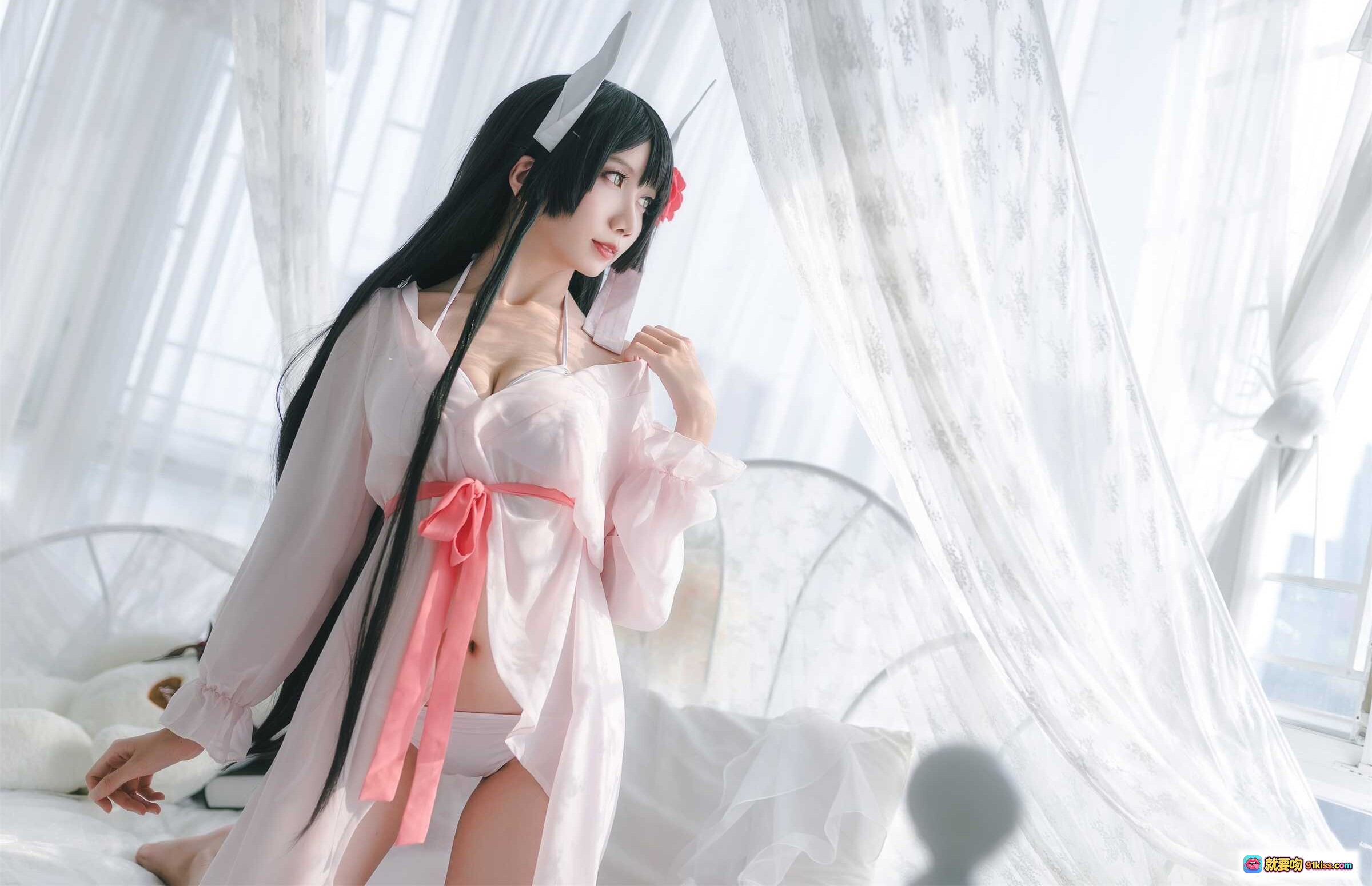 图片[1] - 迷失人形NO.004鲟比叡月下巡游Cosplay写真 白纱床幔黑长直粉系和风少女私房美图 - 就要吻