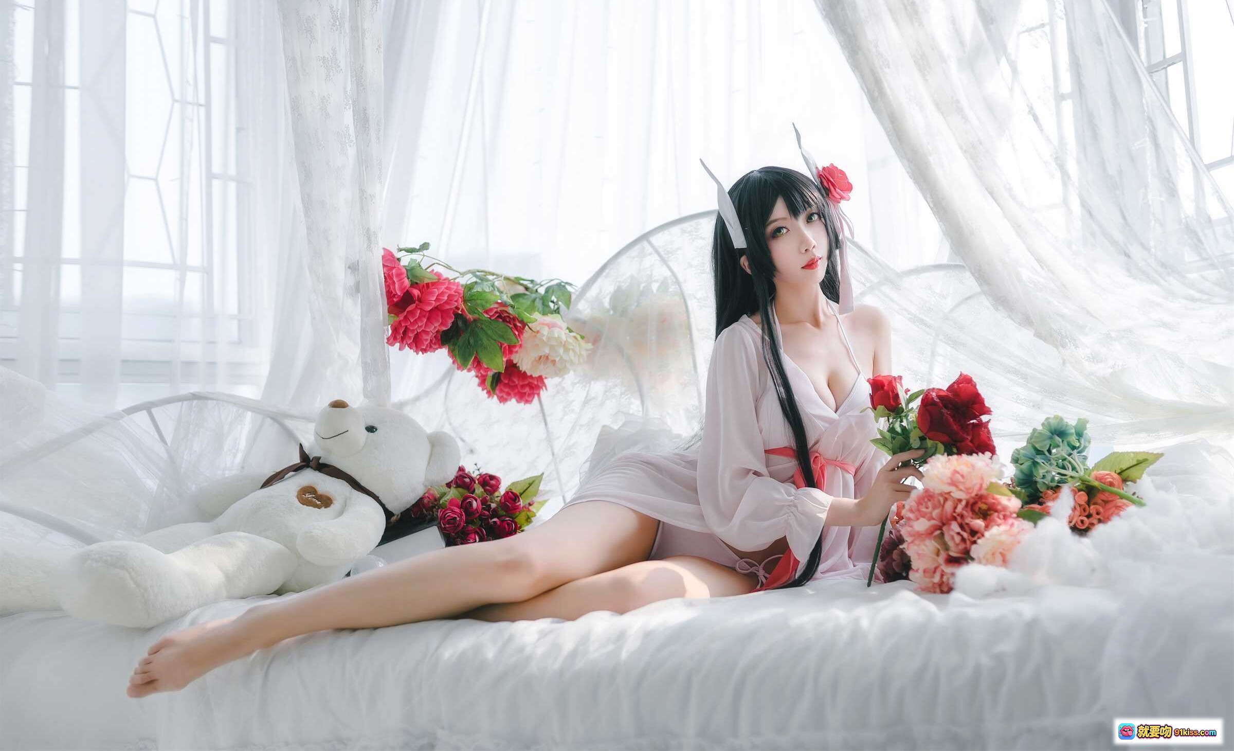 图片[9] - 迷失人形NO.004鲟比叡月下巡游Cosplay写真 白纱床幔黑长直粉系和风少女私房美图 - 就要吻