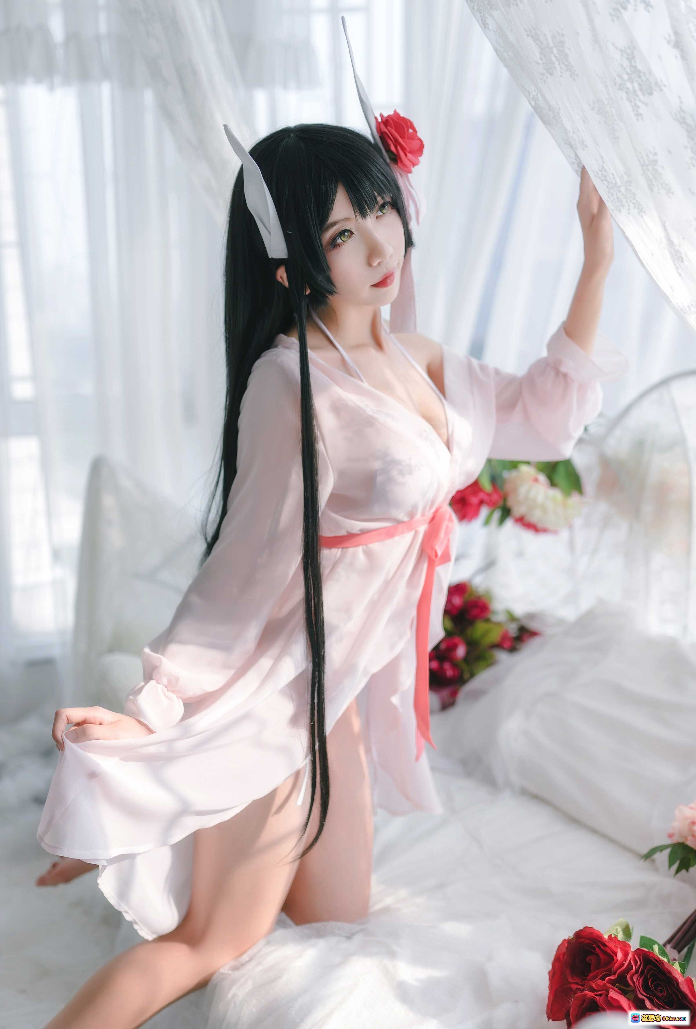 图片[4] - 迷失人形NO.004鲟比叡月下巡游Cosplay写真 白纱床幔黑长直粉系和风少女私房美图 - 就要吻
