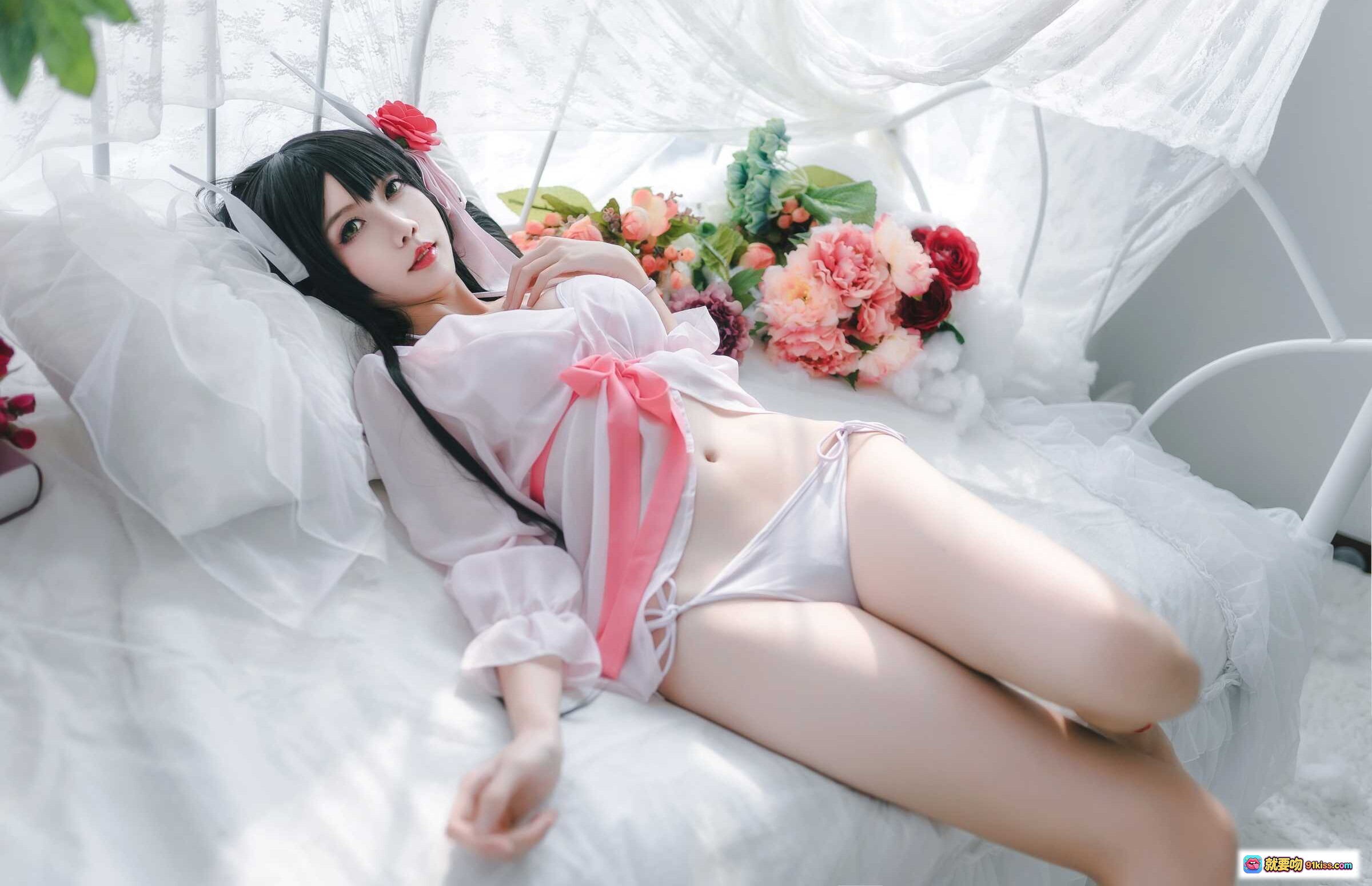 图片[6] - 迷失人形NO.004鲟比叡月下巡游Cosplay写真 白纱床幔黑长直粉系和风少女私房美图 - 就要吻