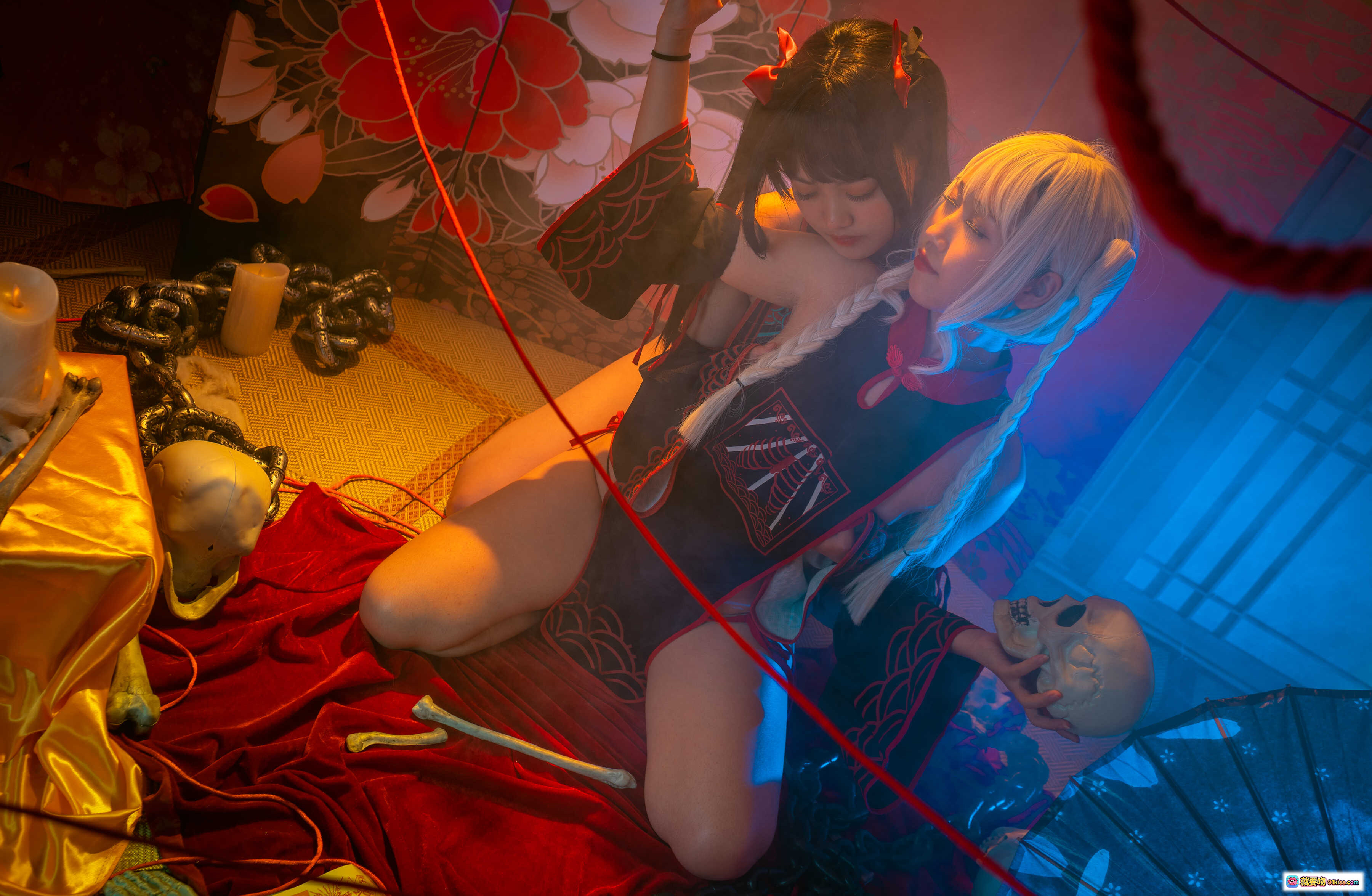 图片[3] - lovely呆玄NO.011双人僵尸Cosplay写真｜暗黑系少女+骷髅道具+烟雾氛围+和风背景+精致妆造+33P高清图集 - 就要吻
